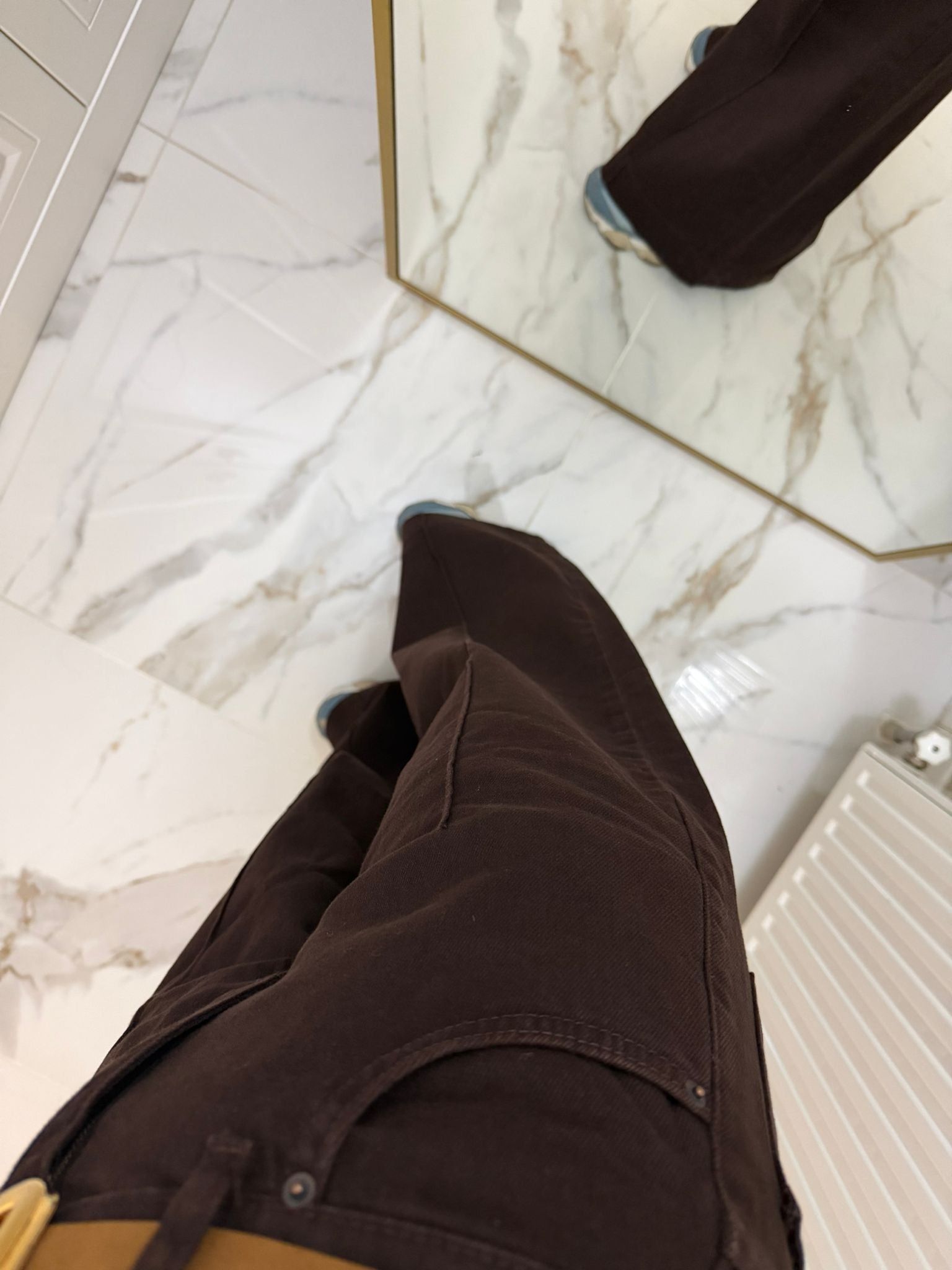 Kahverengi Kemerli Çimalı Bol Paça Pantolon