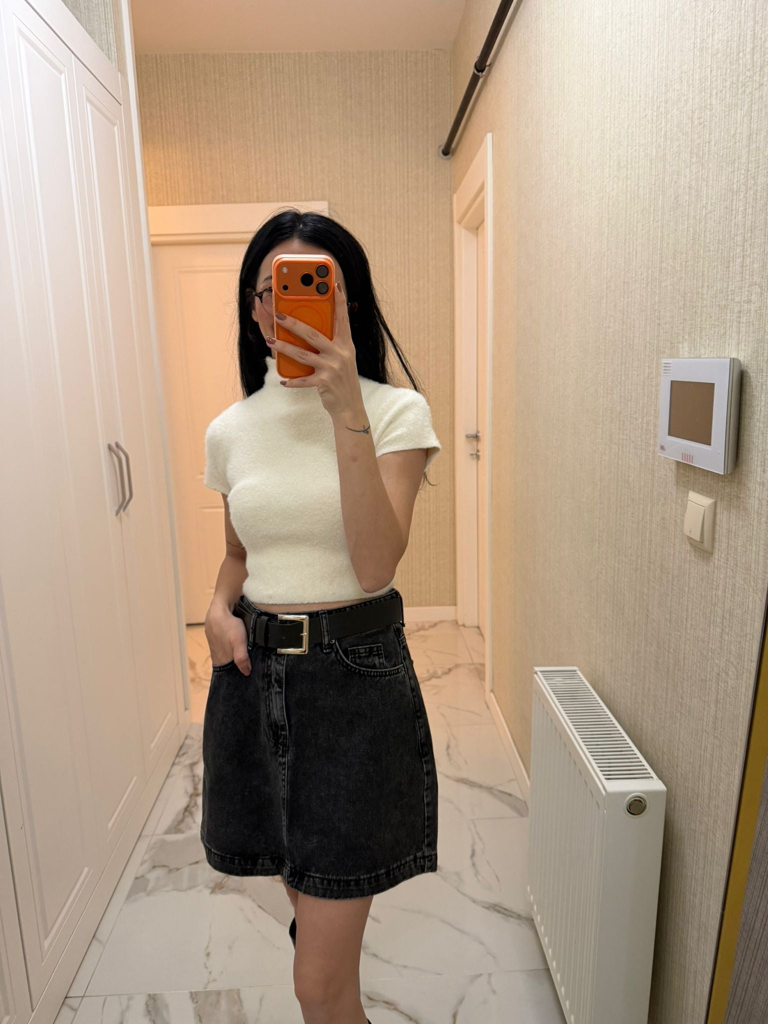 Siyah Kemerli Mini Kot Etek XL1046-33