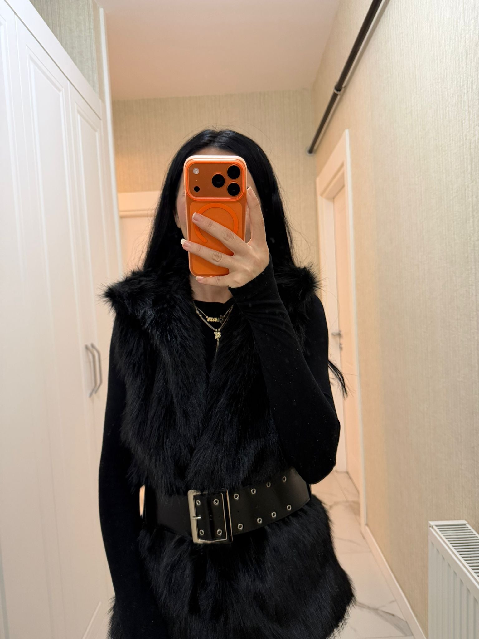 Siyah Suni Kürk Yelek KF-7630