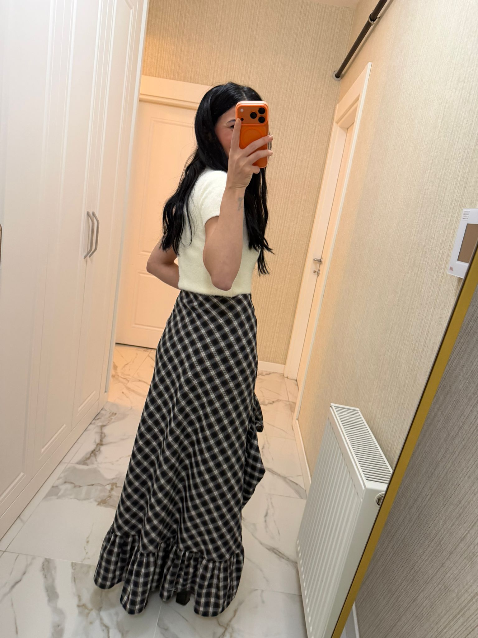 Lacivert Ekose Fırfırlı Uzun Etek M0383