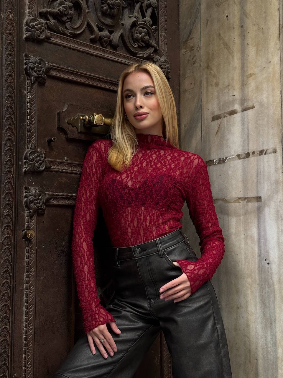 Bordo Dantel Bluz KL3868