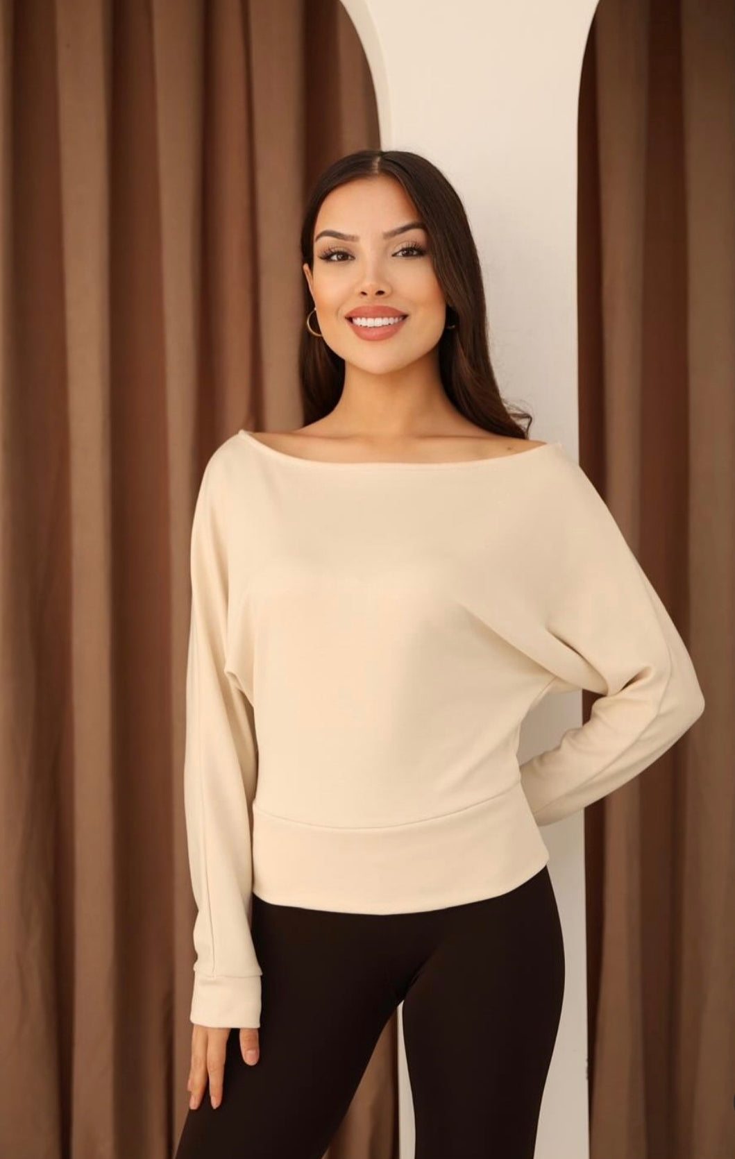 Kahverengi Kayık Yaka Yarasa Kol Bluz FC0109