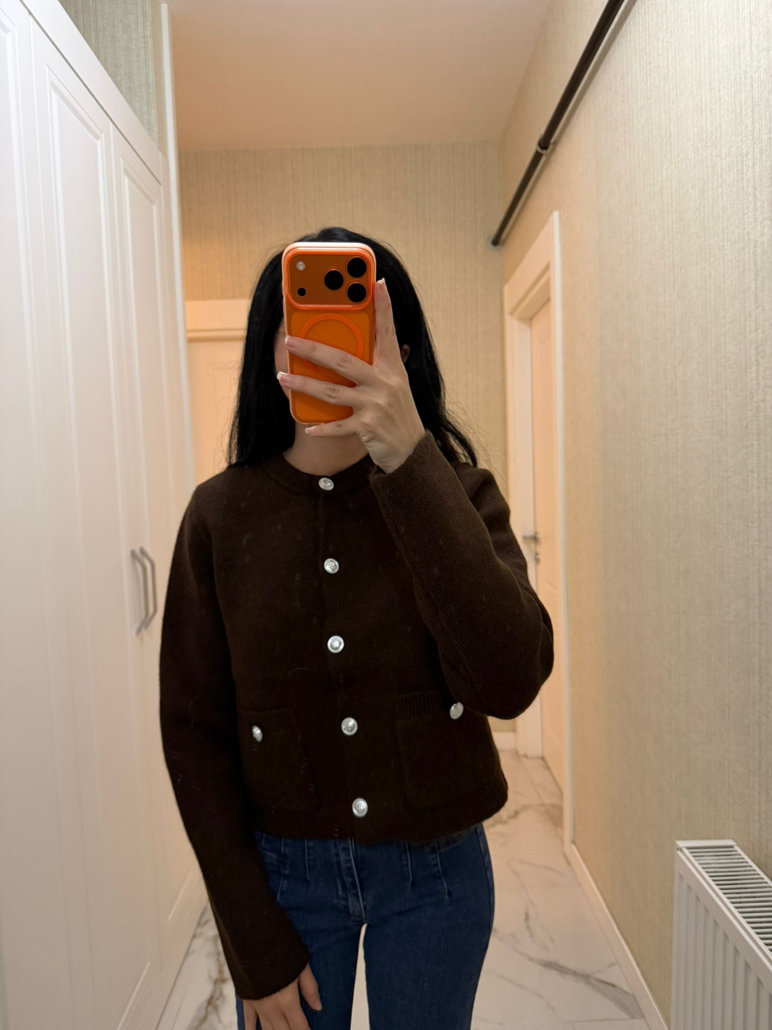 Kahverengi Cepli Triko Hırka Z-TY045