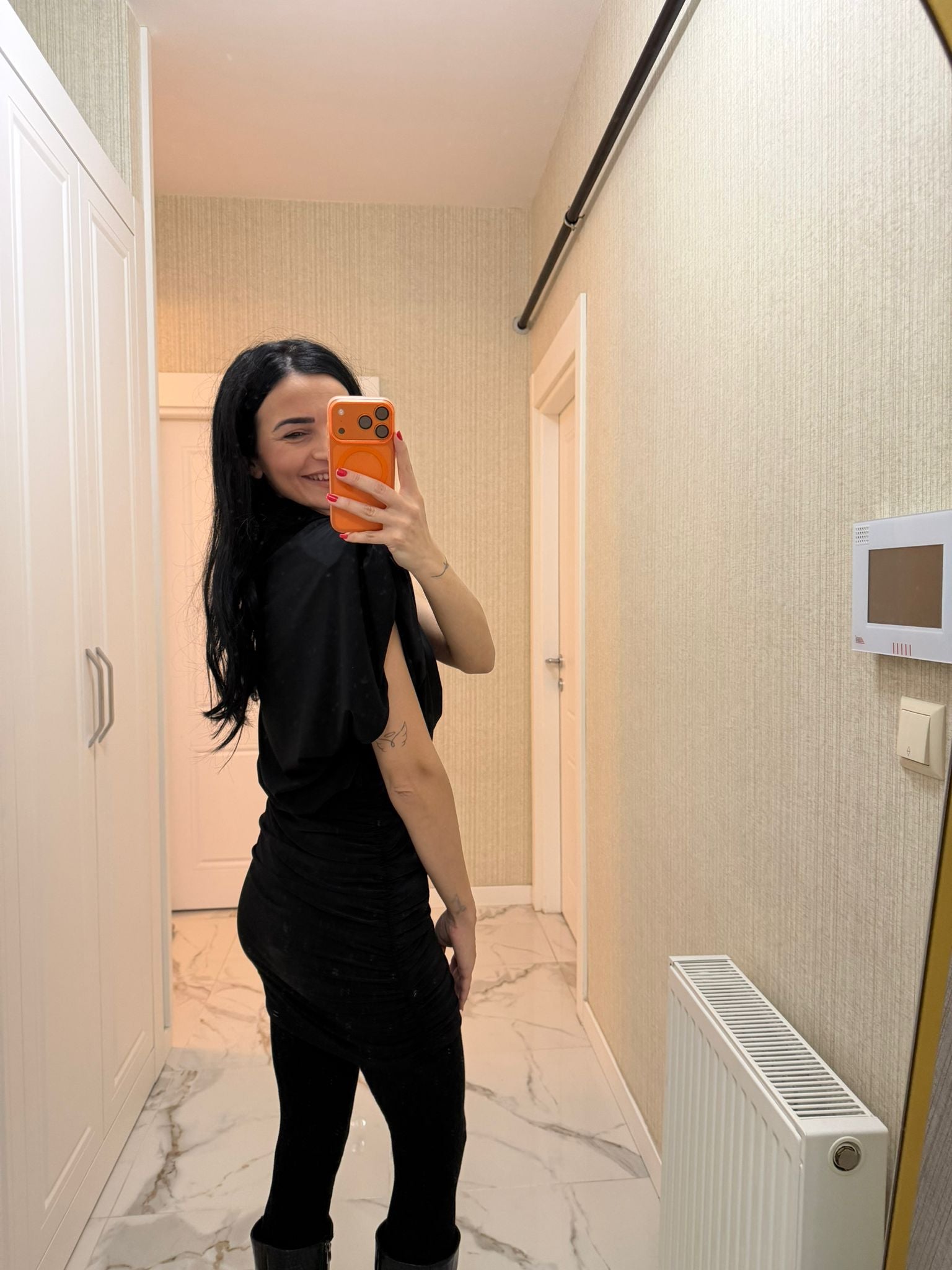 Siyah Vatkalı Drapeli Candy Mini Elbise S3919