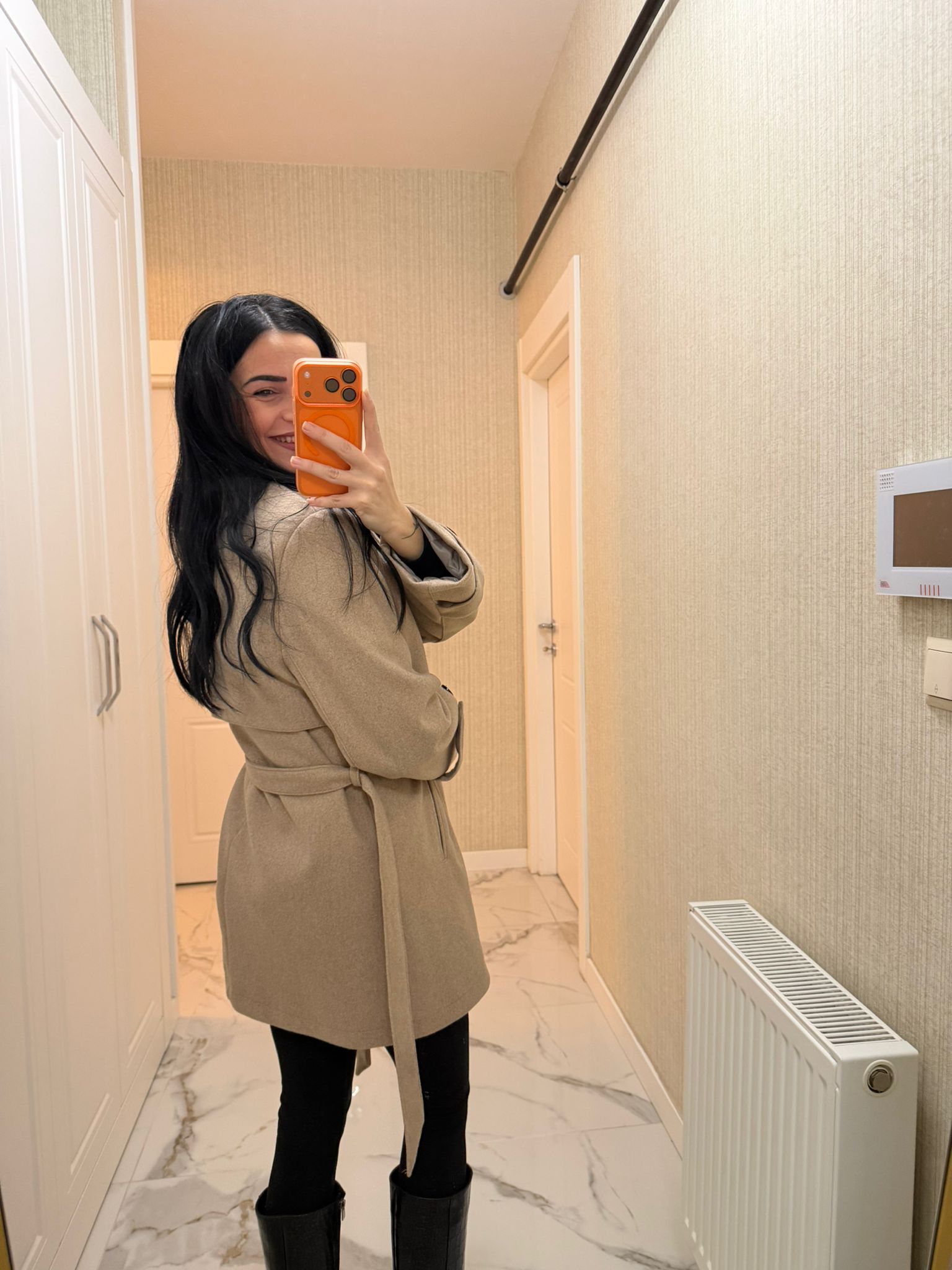 Bej Ara Boy Kaşe Kaban E2782