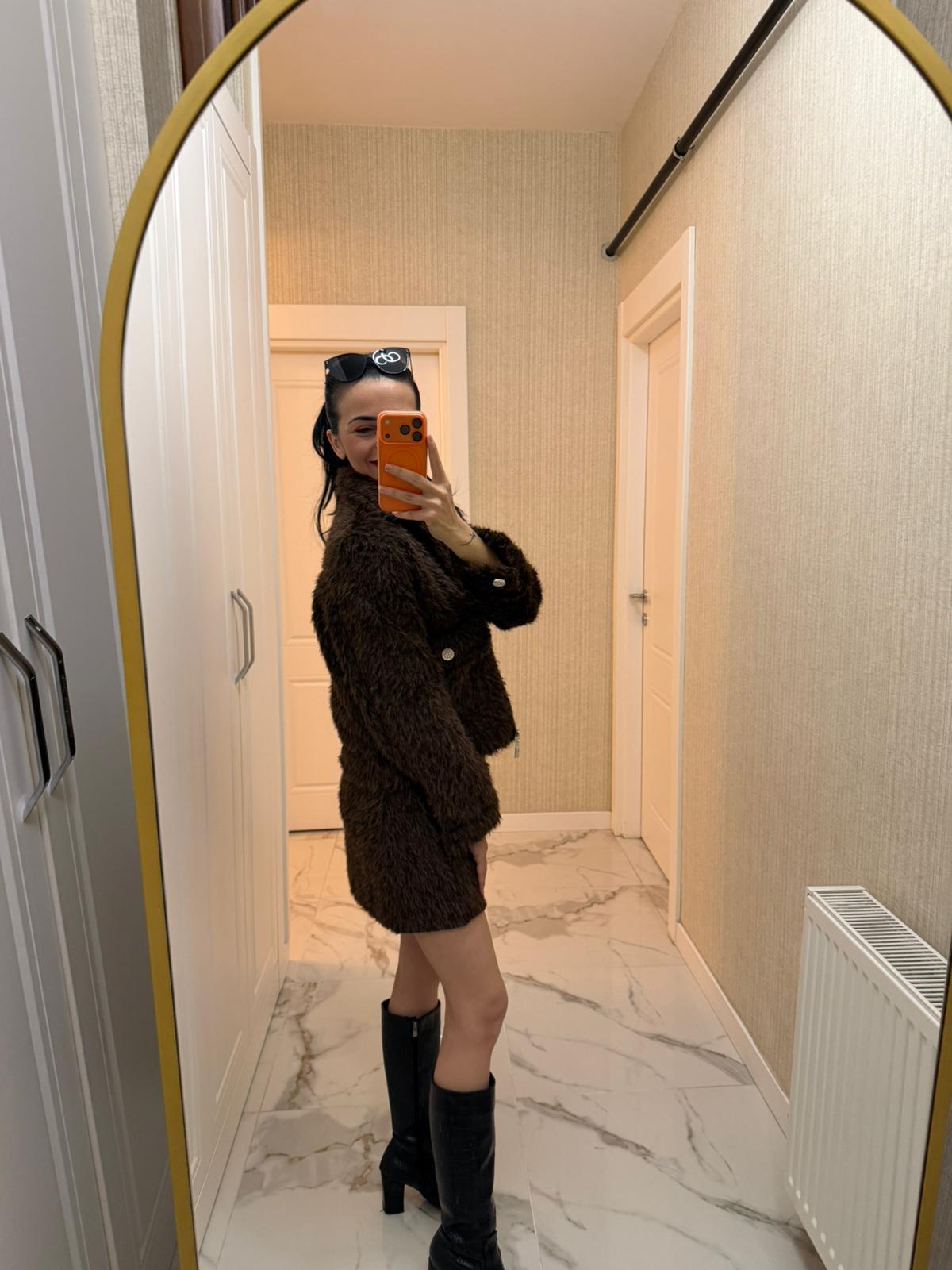 Kahverengi Sakal Kumaş Fermuarlı Ceket TŞ1982