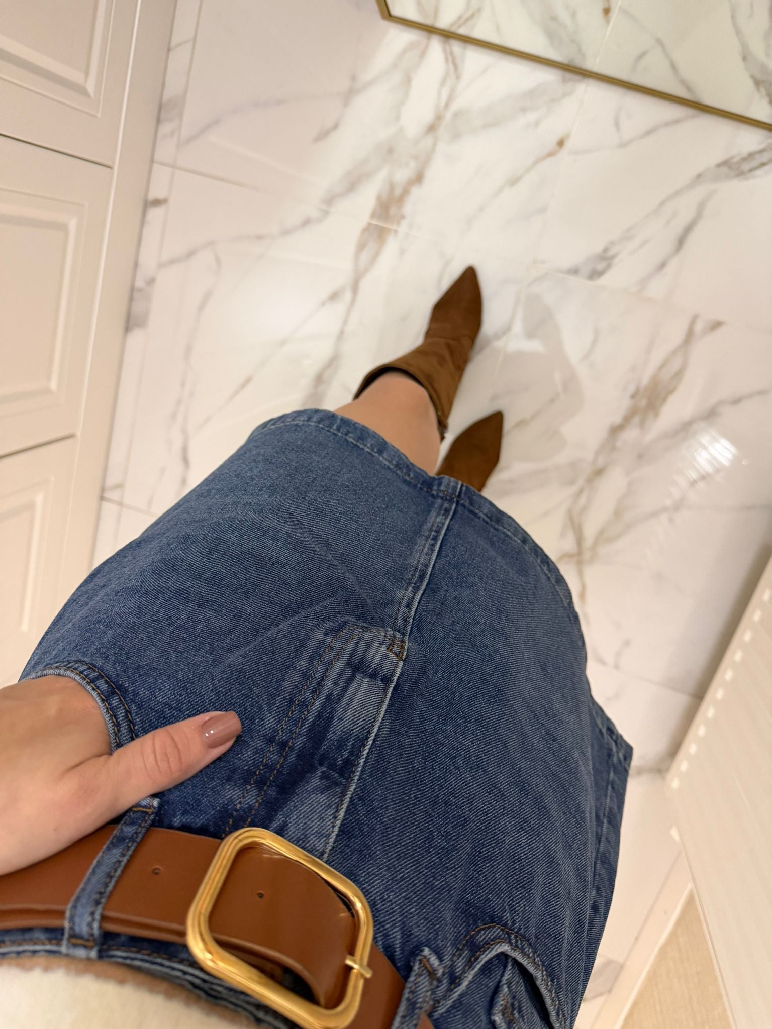 Mavi Kemerli Kot Etek XL1046-01