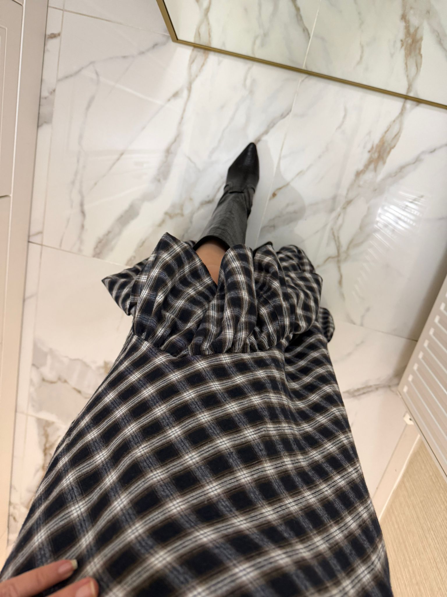 Lacivert Ekose Fırfırlı Uzun Etek M0383