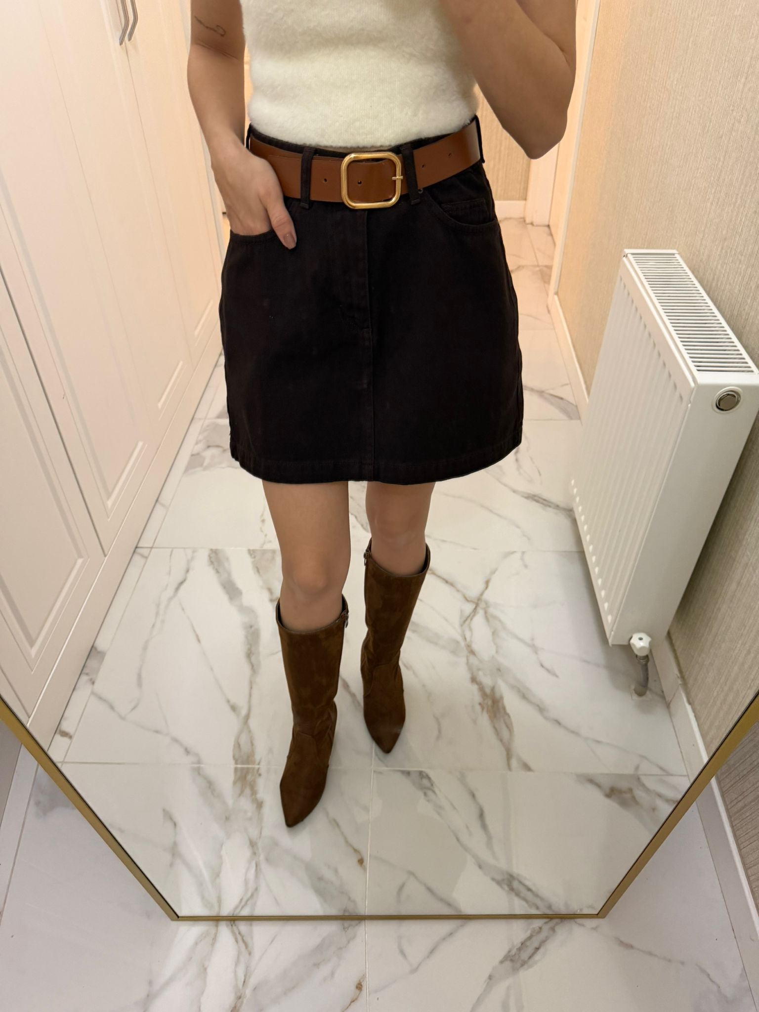 Kahverengi Kemerli Kot Etek XL1046-78