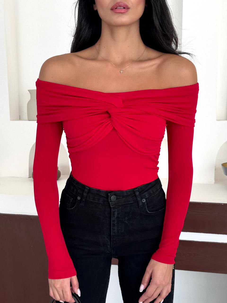 Bej Madonna Yaka Düğümlü Bluz ERL-10125