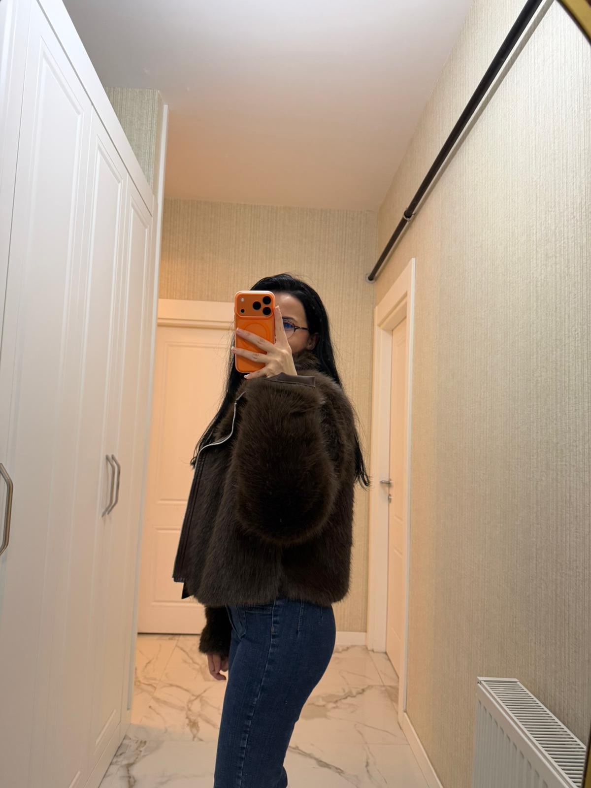 Kahverengi Şal Yaka Suni Kürk KF-7632