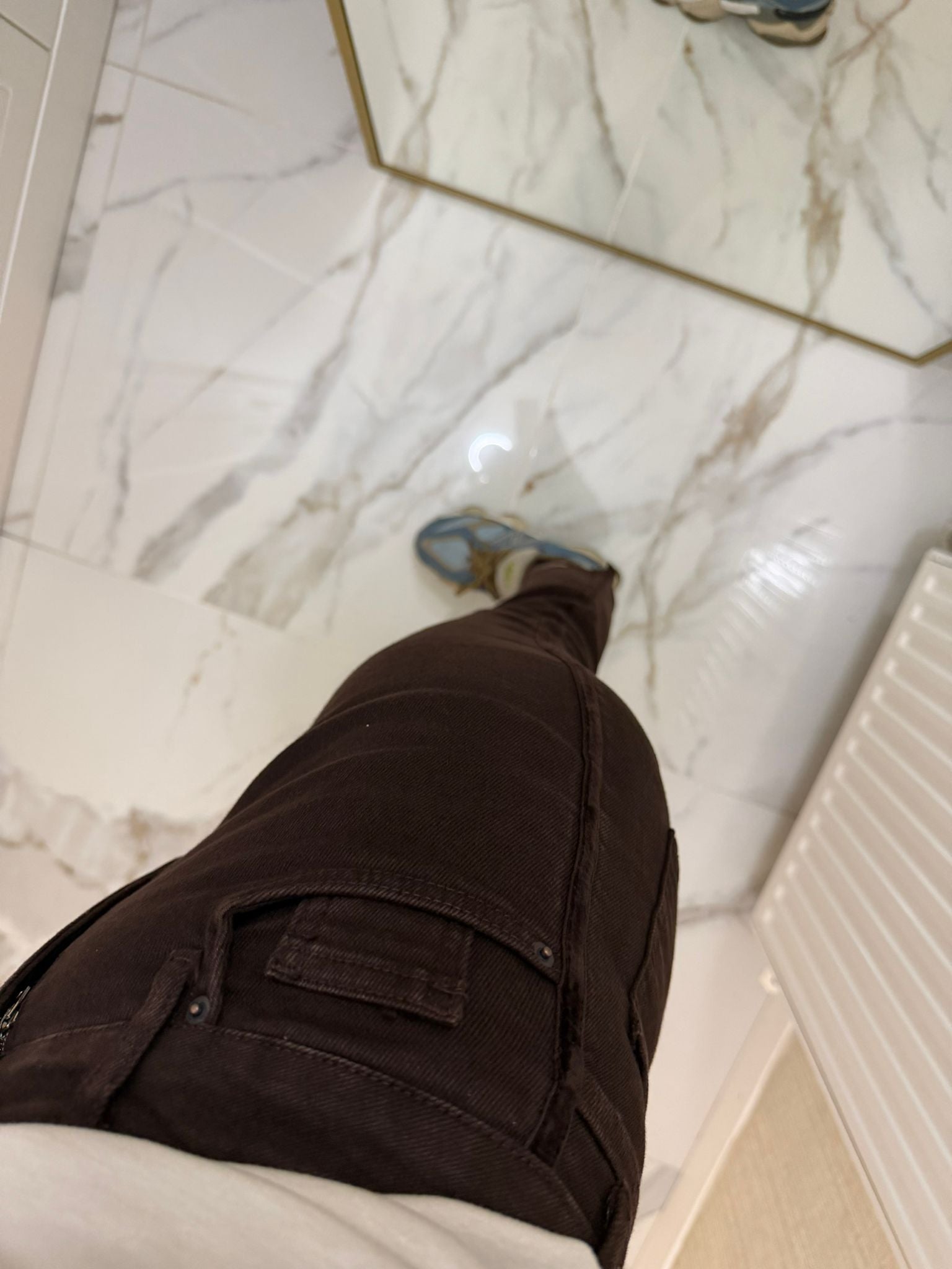 Kahverengi Yanı Şeritli Mom Jean Pantolon