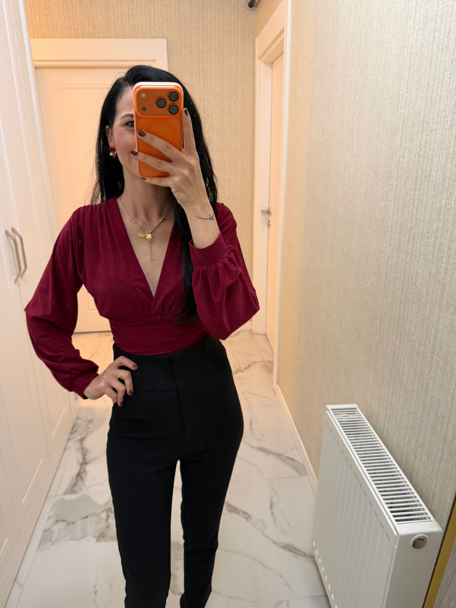 Bordo V Yaka Candy Bluz KL-3282