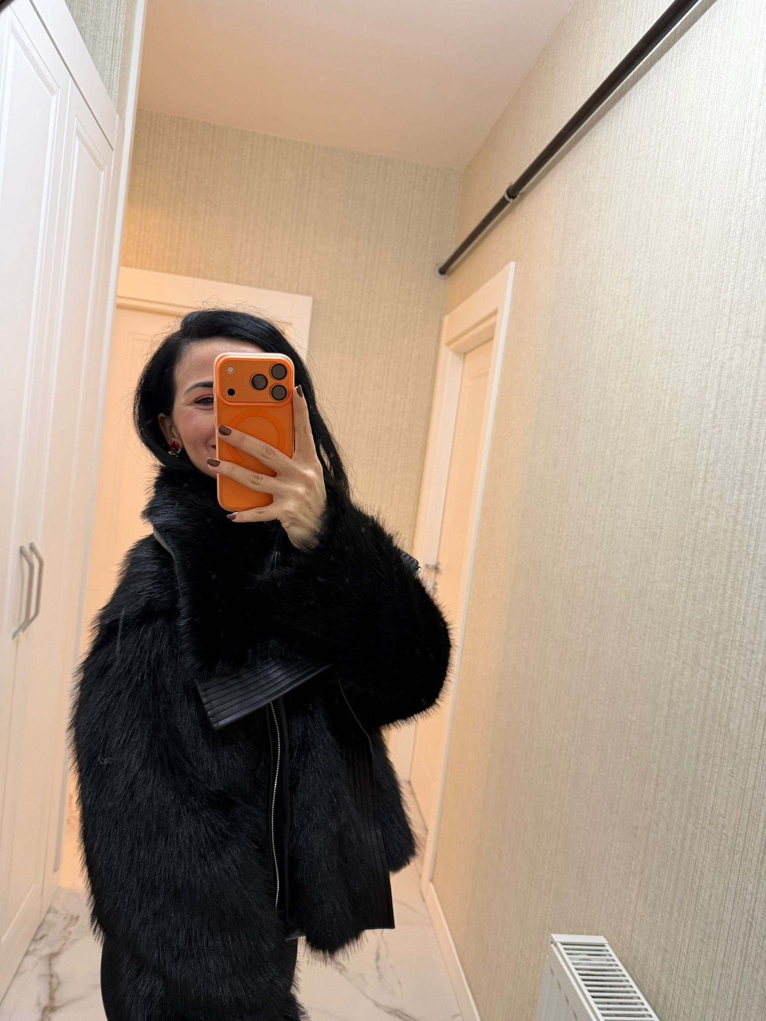 Siyah Şal Yaka Suni Kürk KF-7632