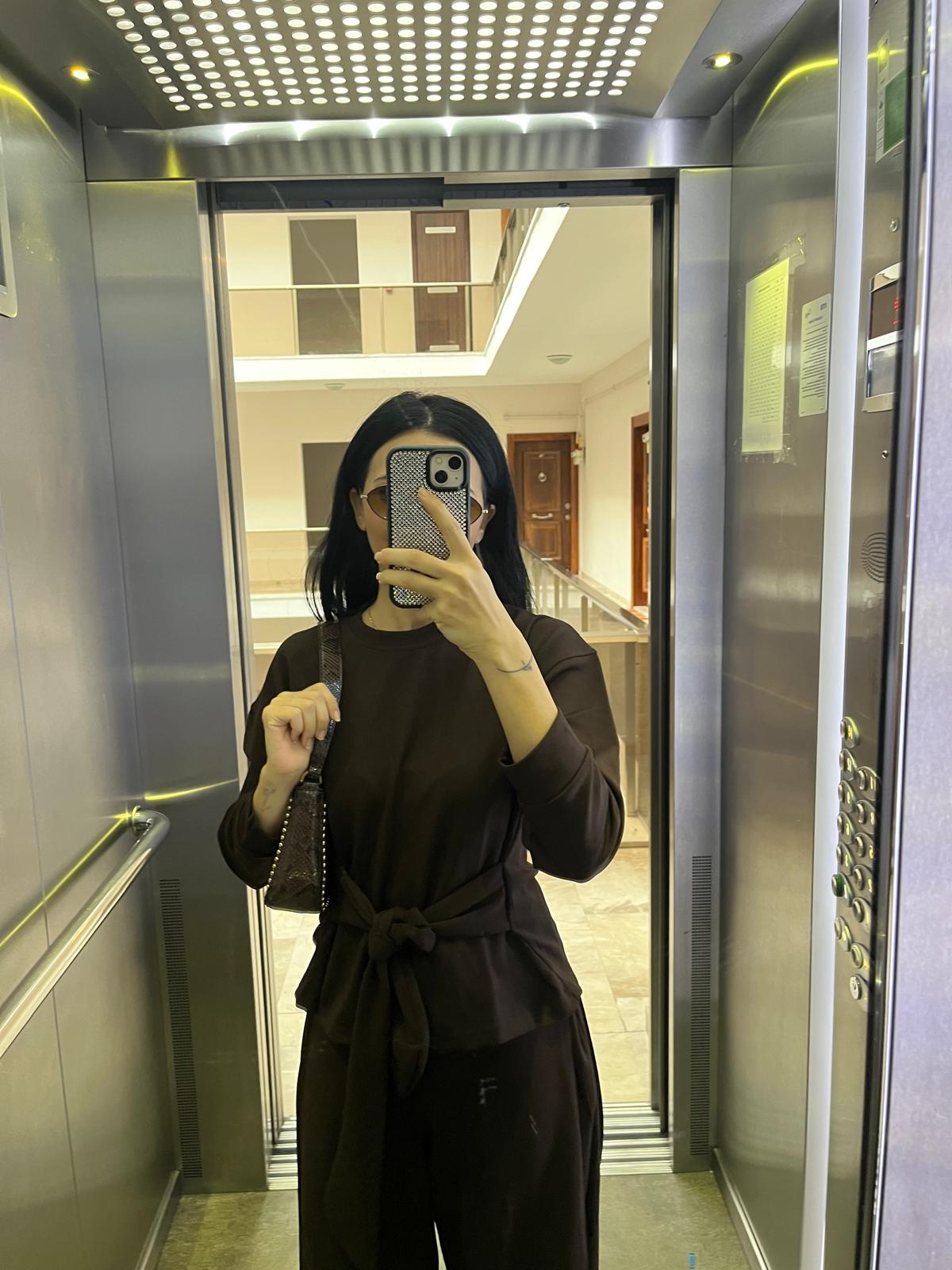 Kahverengi Belden Bağlamalı Eşofman Takımı W-0821