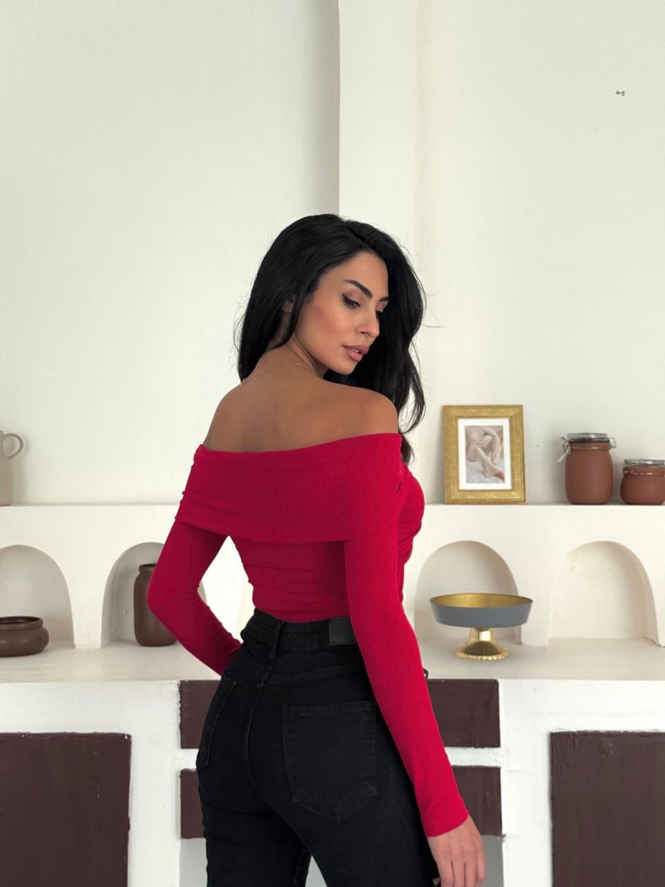 Kırmızı Madonna Yaka Düğümlü Bluz ERL-10125