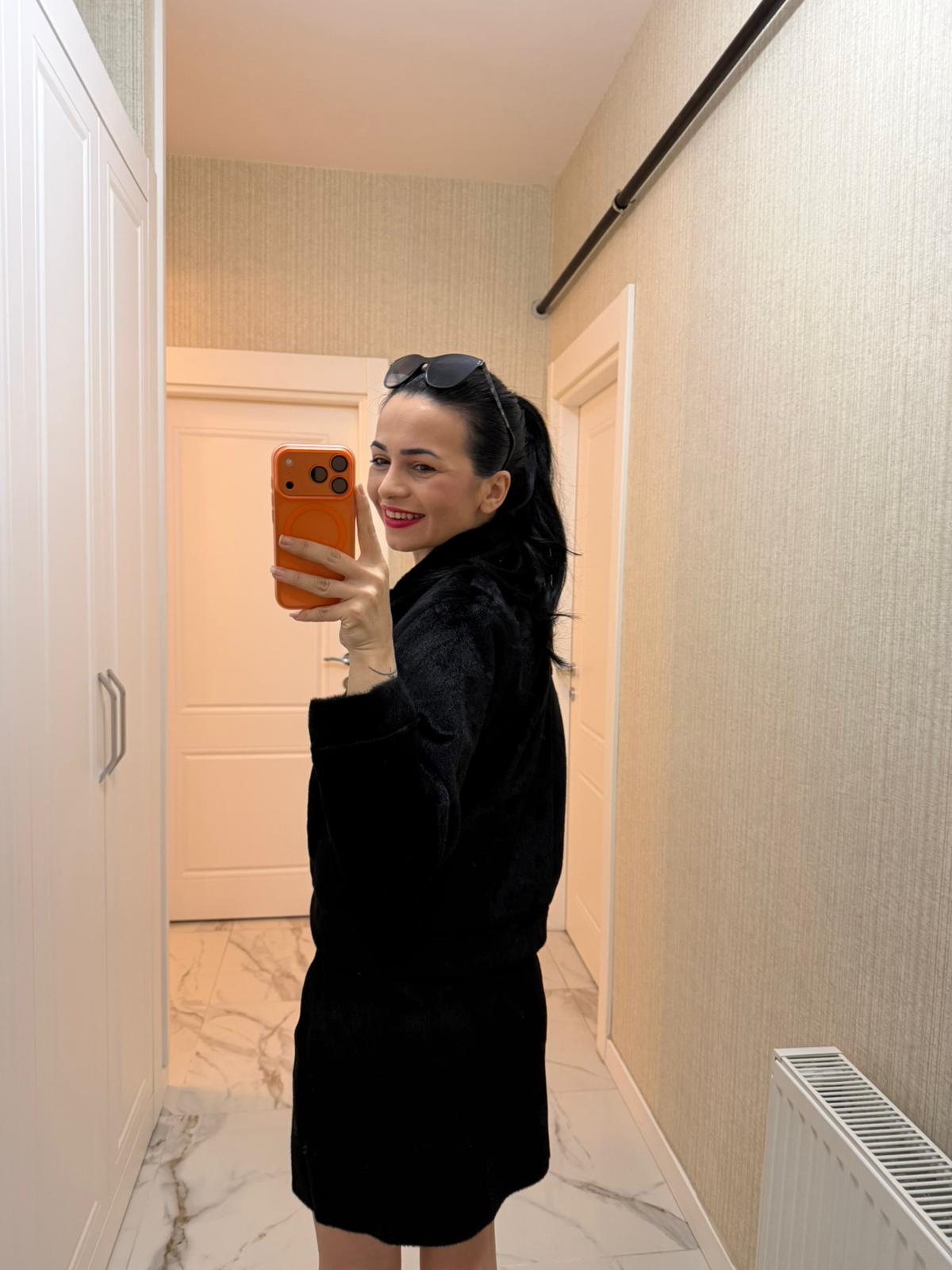 Siyah Tay Tüyü Düğmeli Ceket  TŞ1967