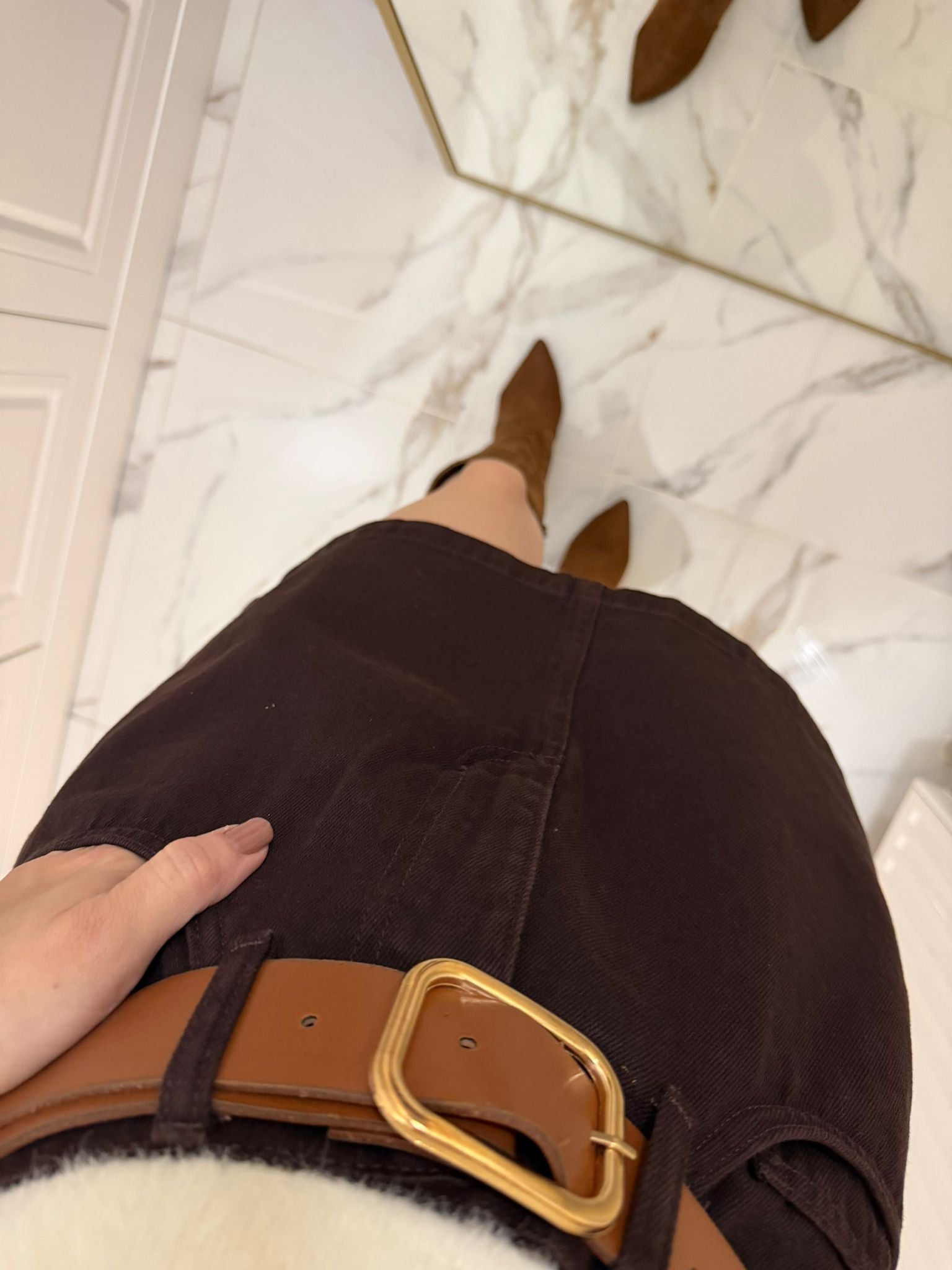 Kahverengi Kemerli Kot Etek XL1046-78