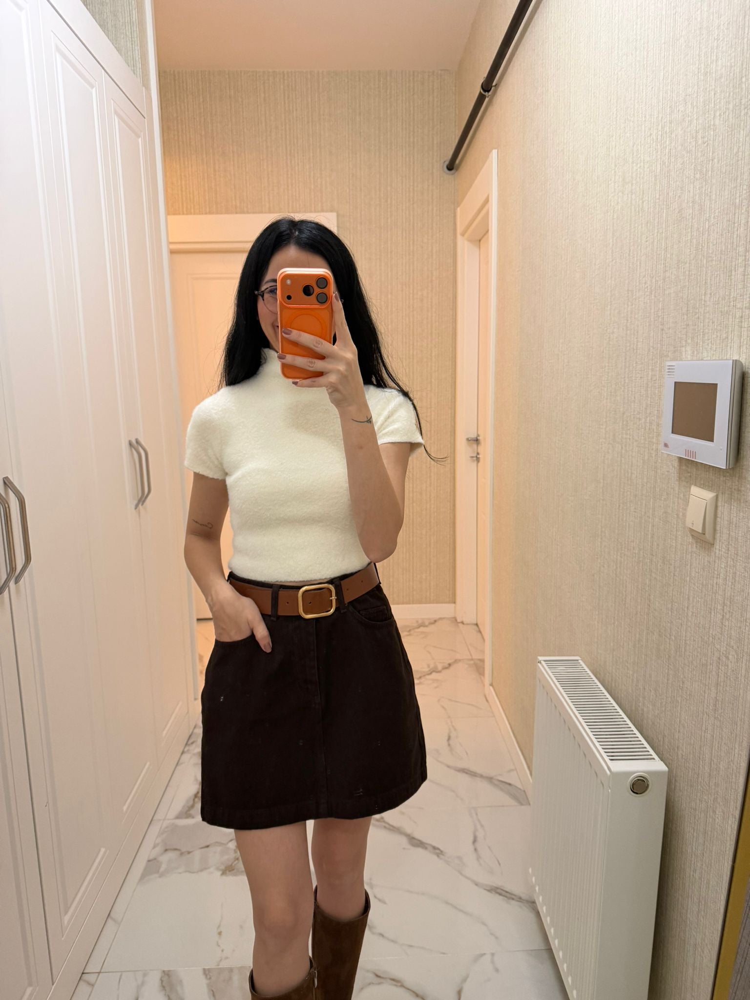 Kahverengi Kemerli Kot Etek XL1046-78