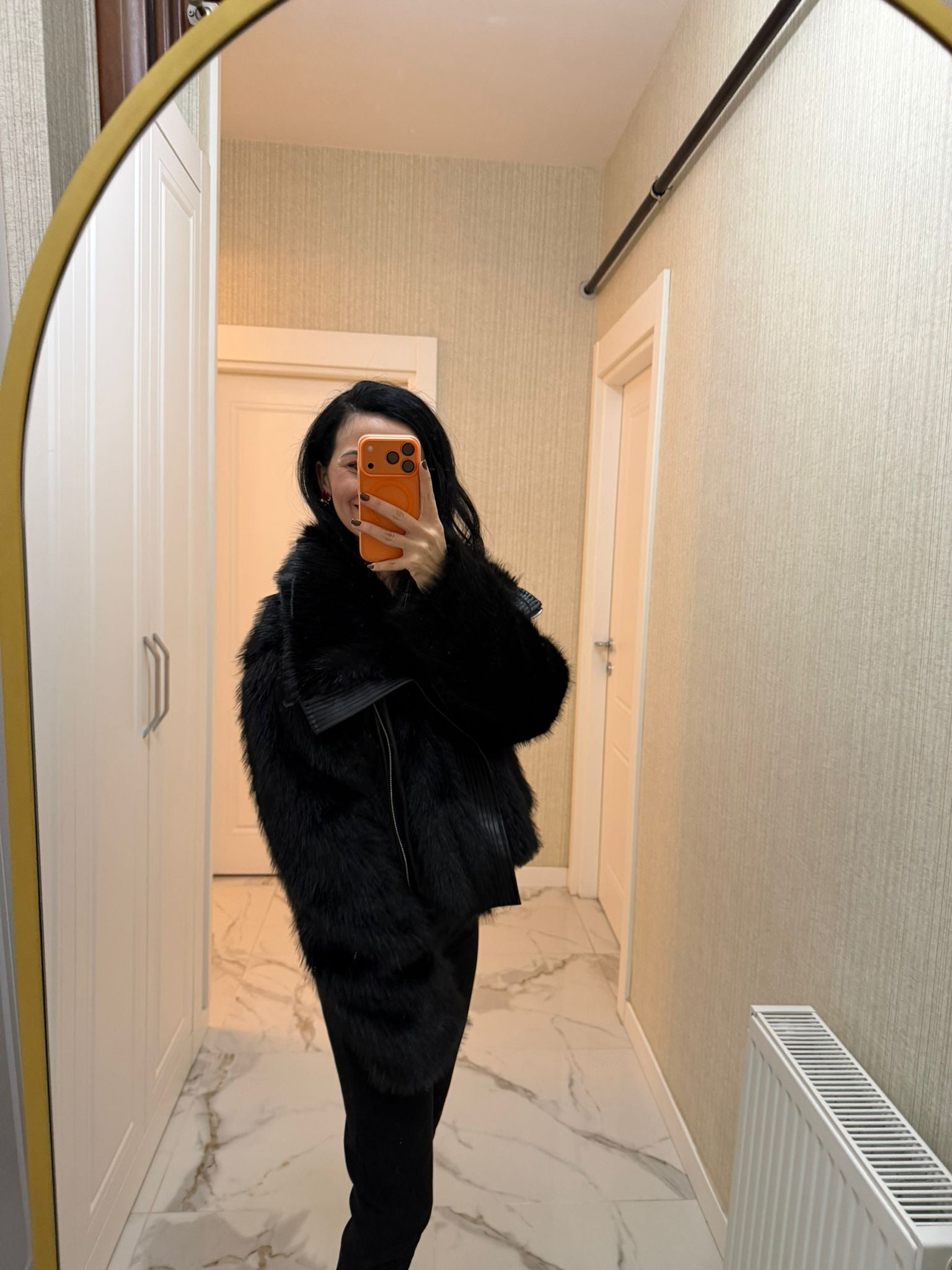 Siyah Şal Yaka Suni Kürk KF-7632