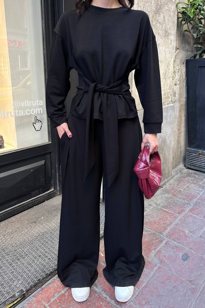 Siyah Belden Bağlamalı Eşofman Takımı W-0821