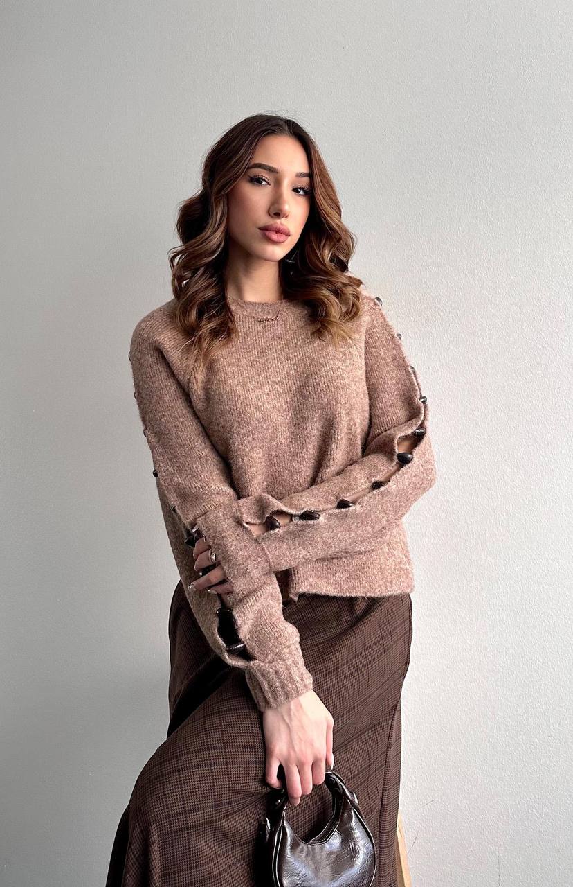 Bej Kol Detay Triko Kazak Pom2574