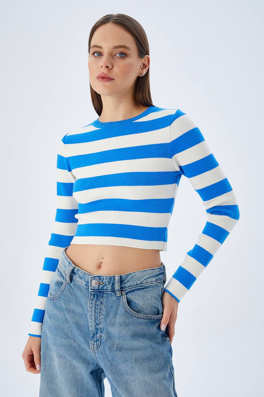Çizgili Crop Triko