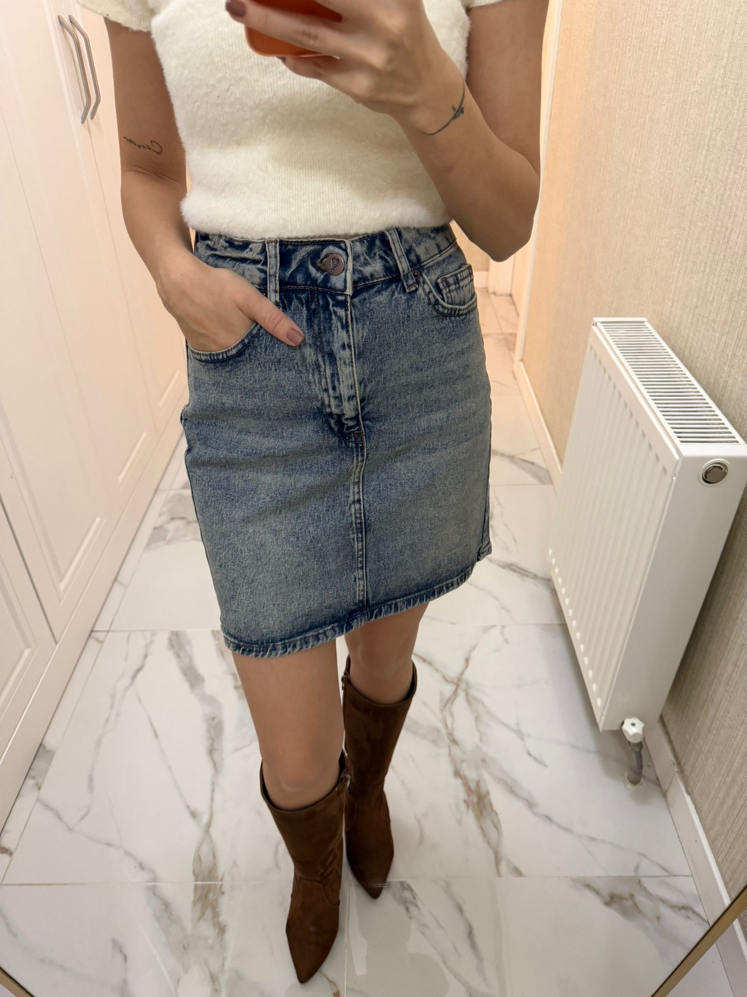 Mavi Kısa Boy Kot Etek