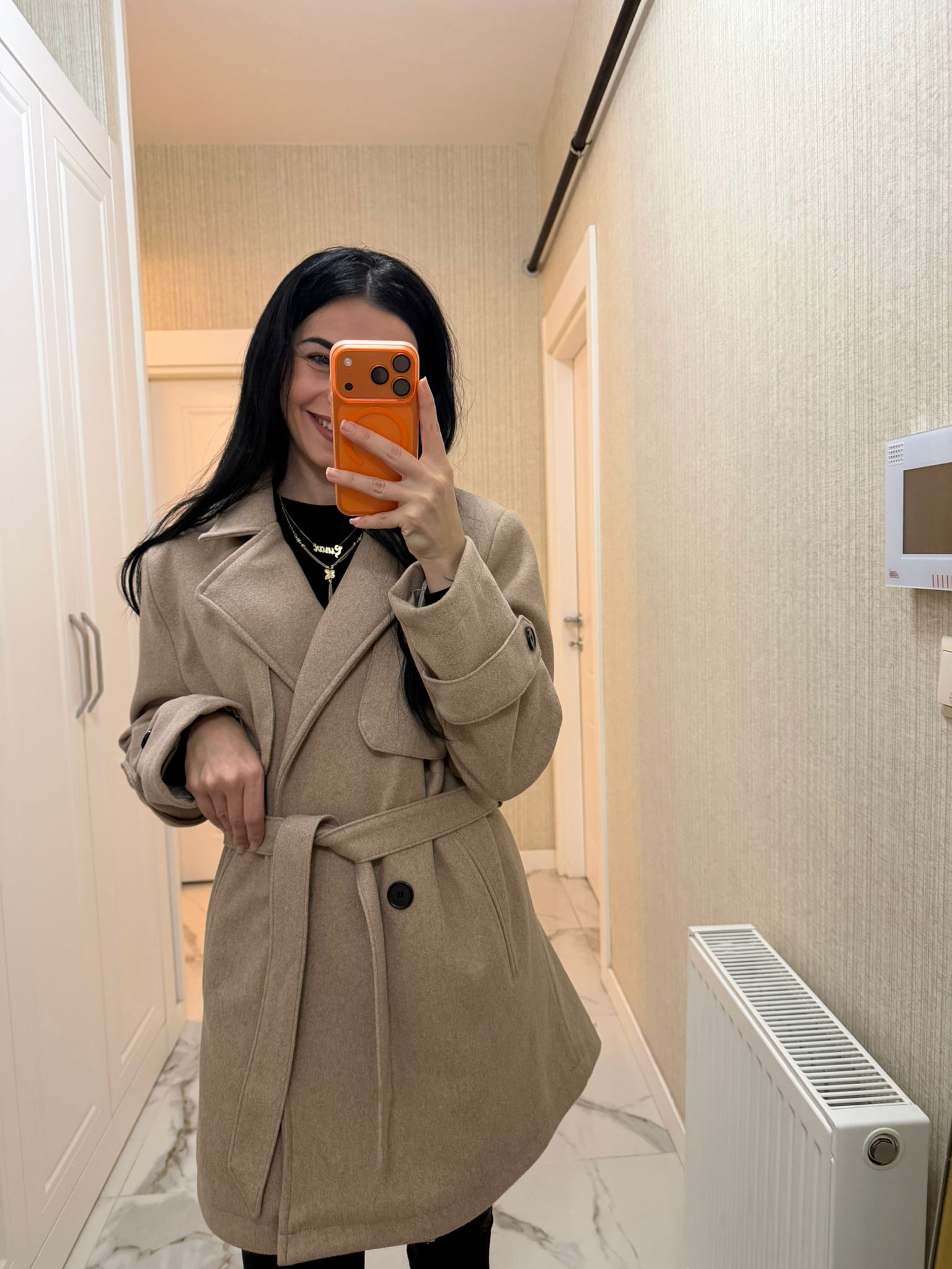 Bej Ara Boy Kaşe Kaban E2782