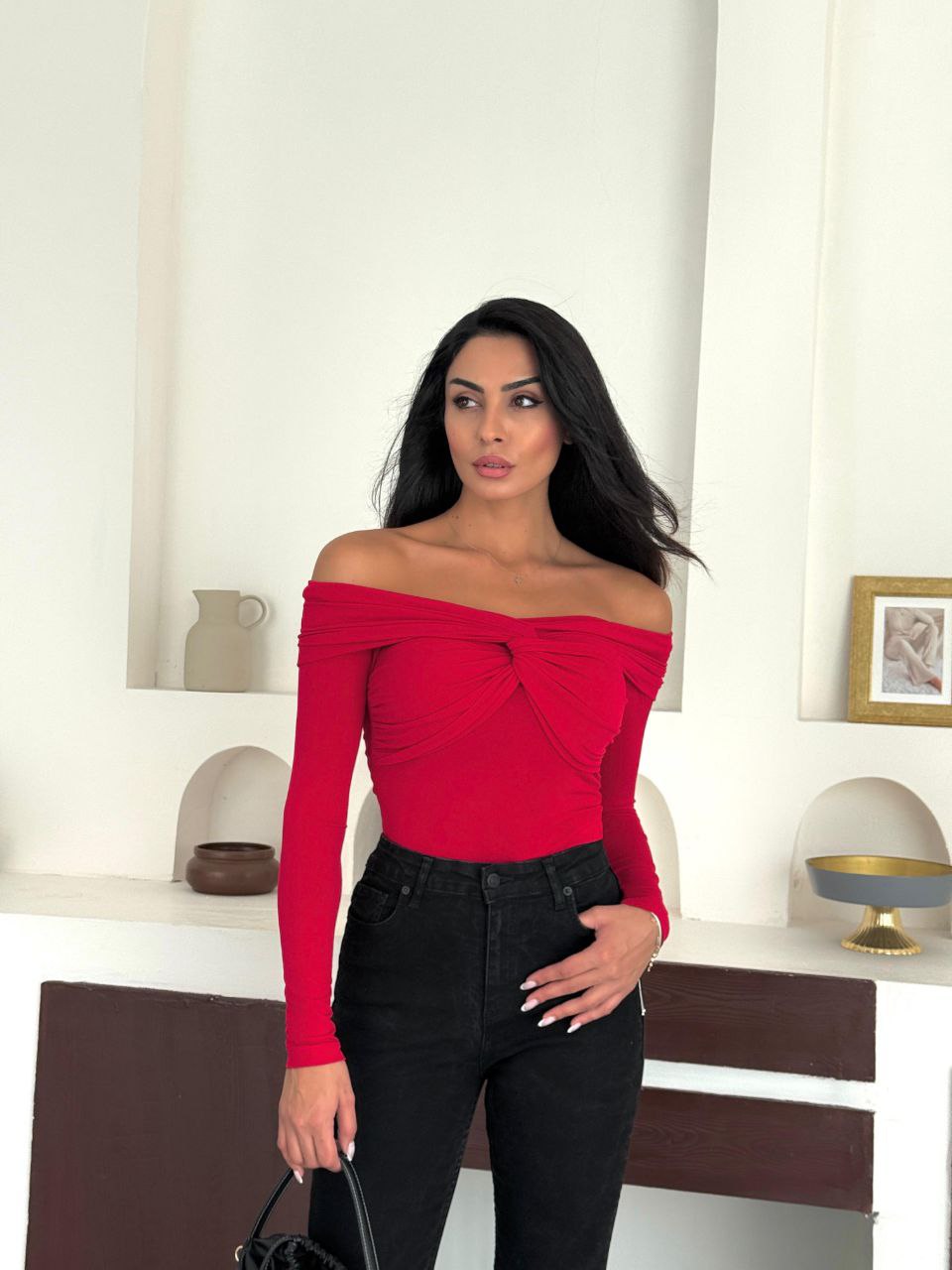 Kahverengi Madonna Yaka Düğümlü Bluz ERL-10125