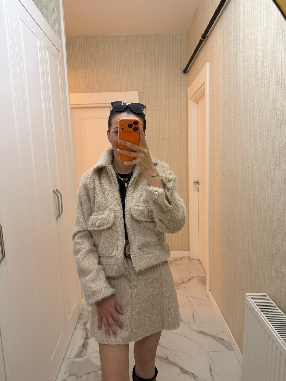 Kahverengi Sakal Kumaş Fermuarlı Ceket TŞ1982