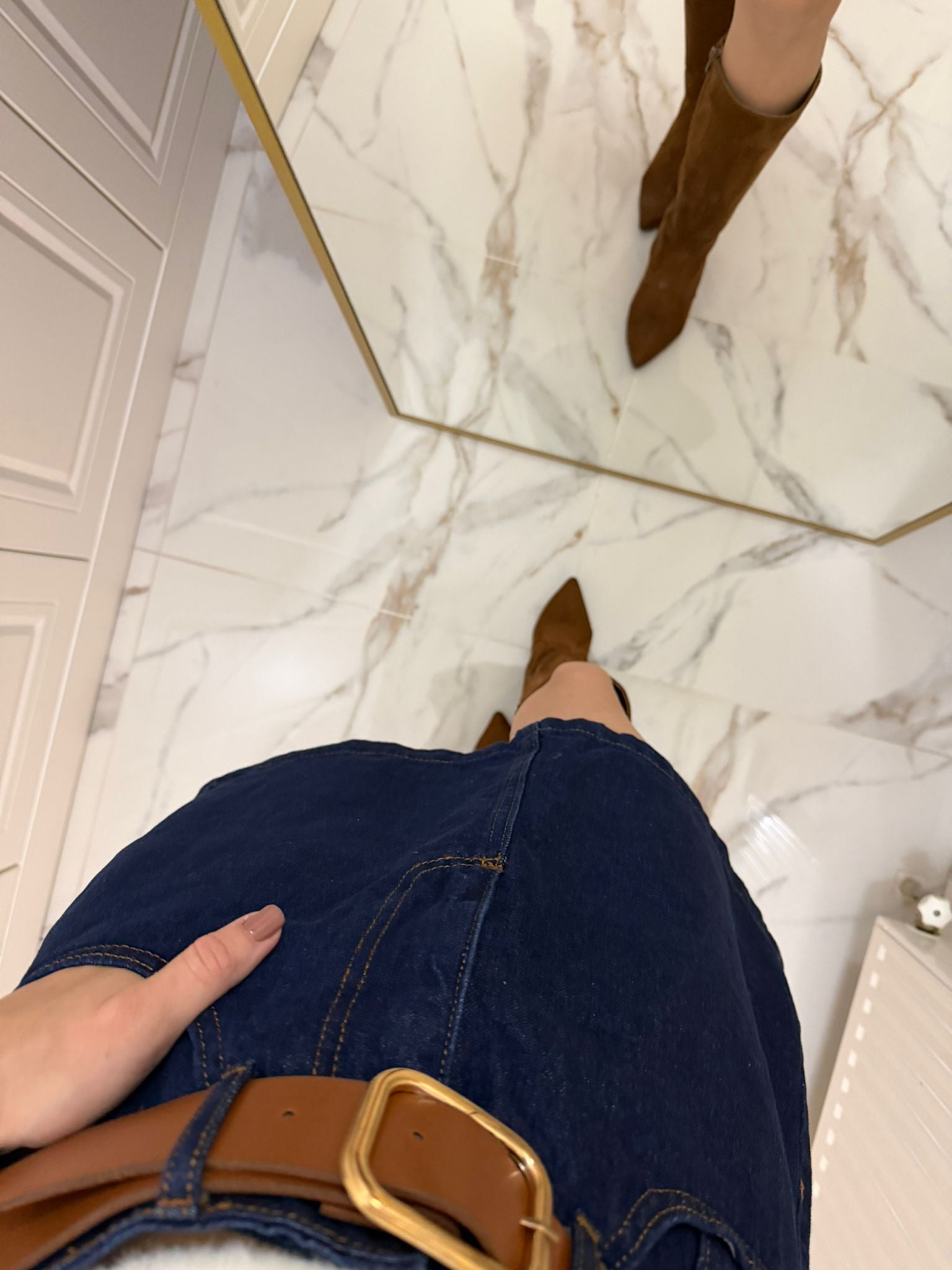 Lacivert Kemerli Mini Kot Etek XL1046-17