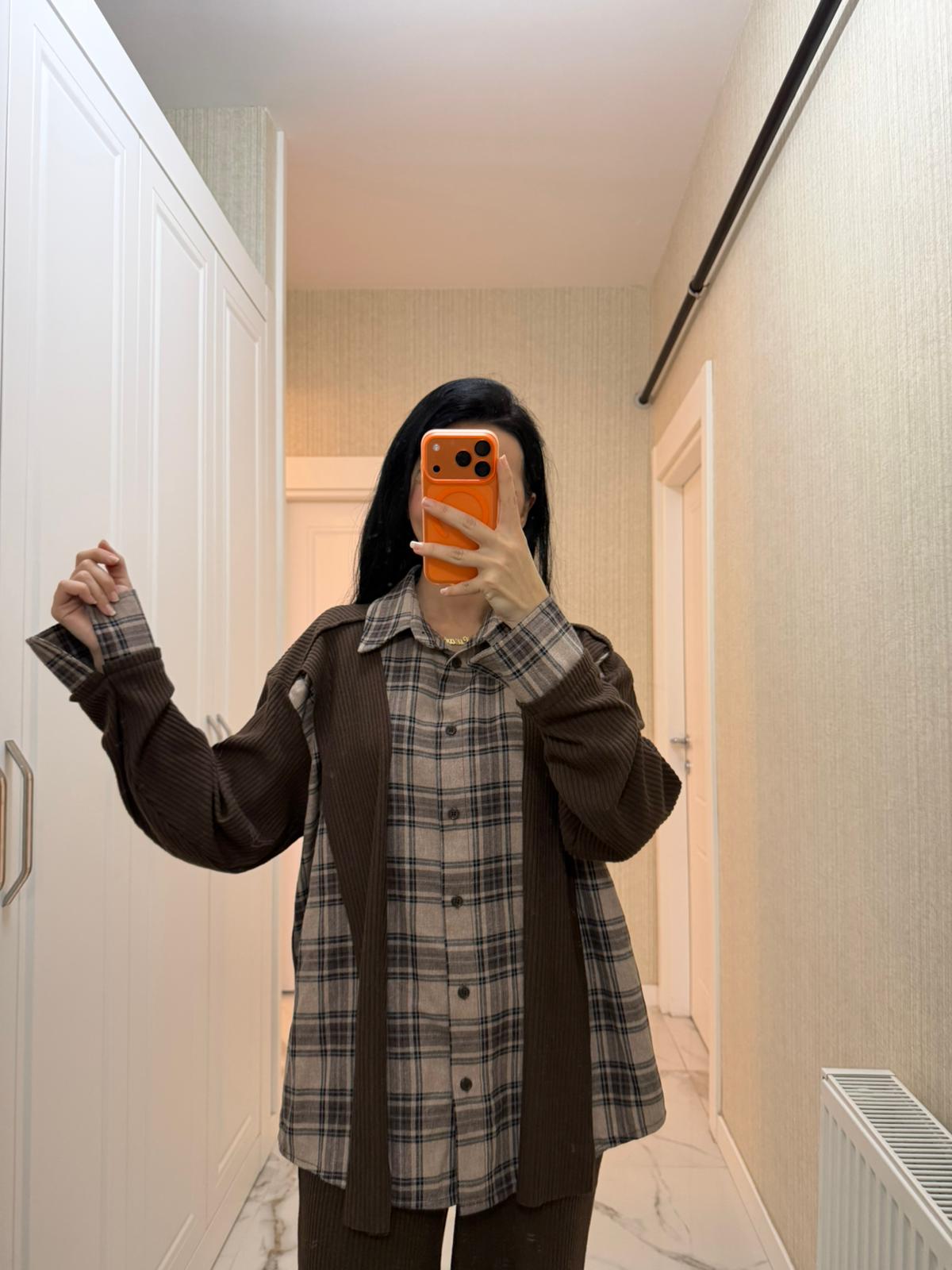 Kahverengi Ekose Kaşkorse Takım KF-7654