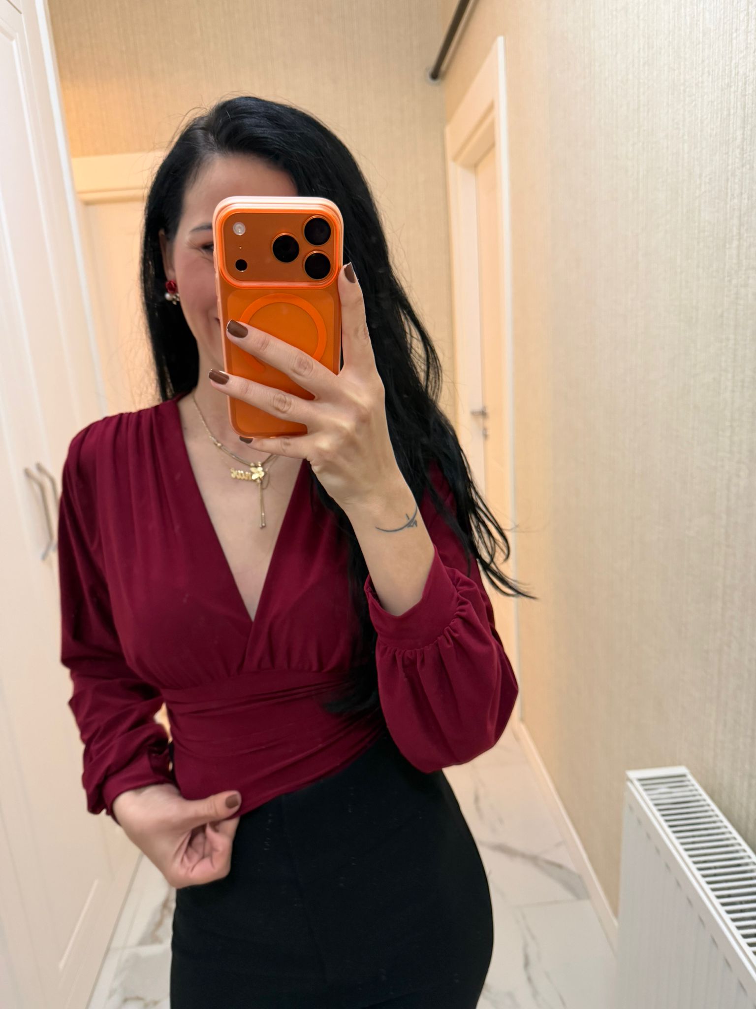 Bordo V Yaka Candy Bluz KL-3282