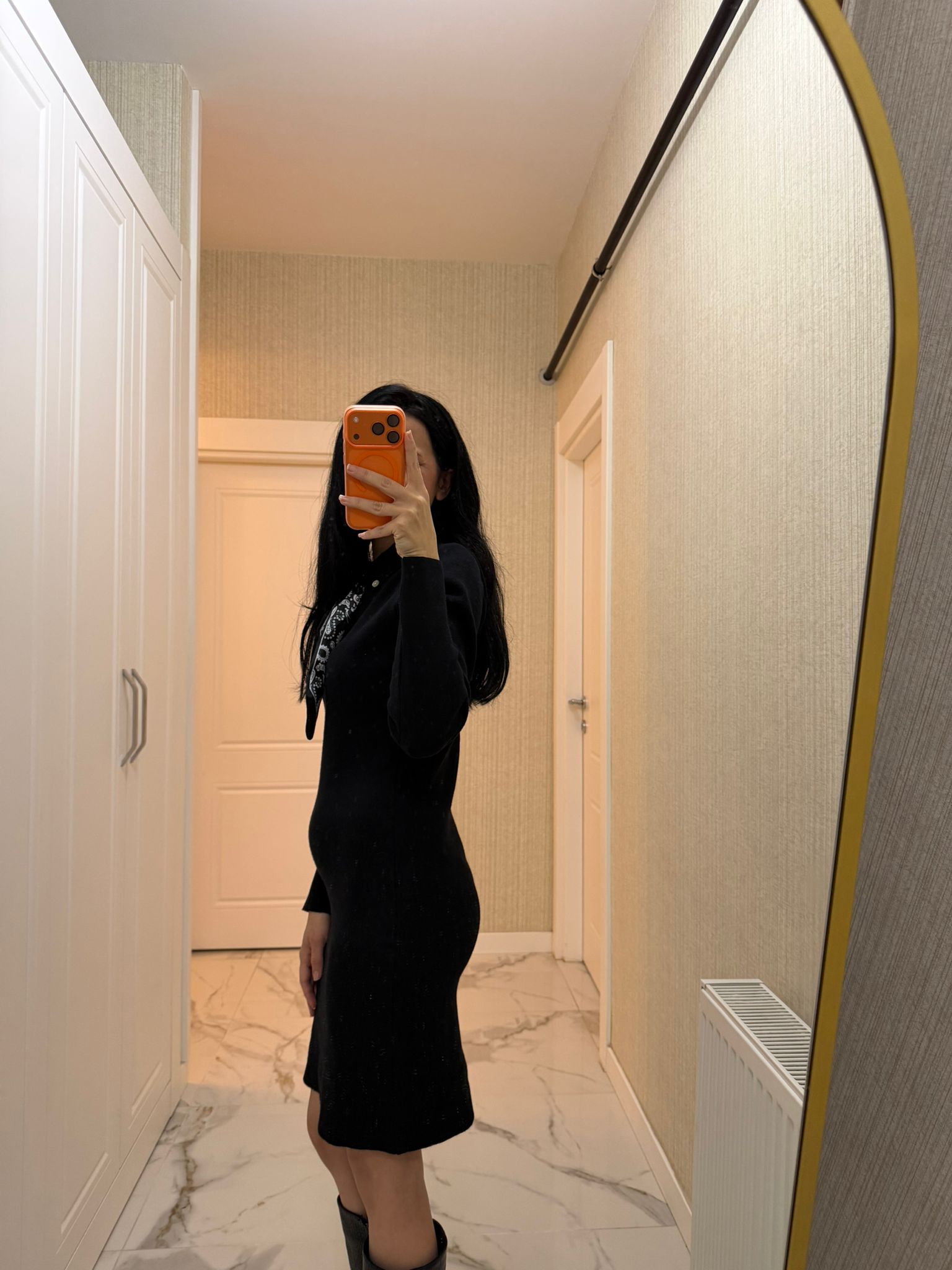 Siyah Fularlı Triko Elbise ES-5469