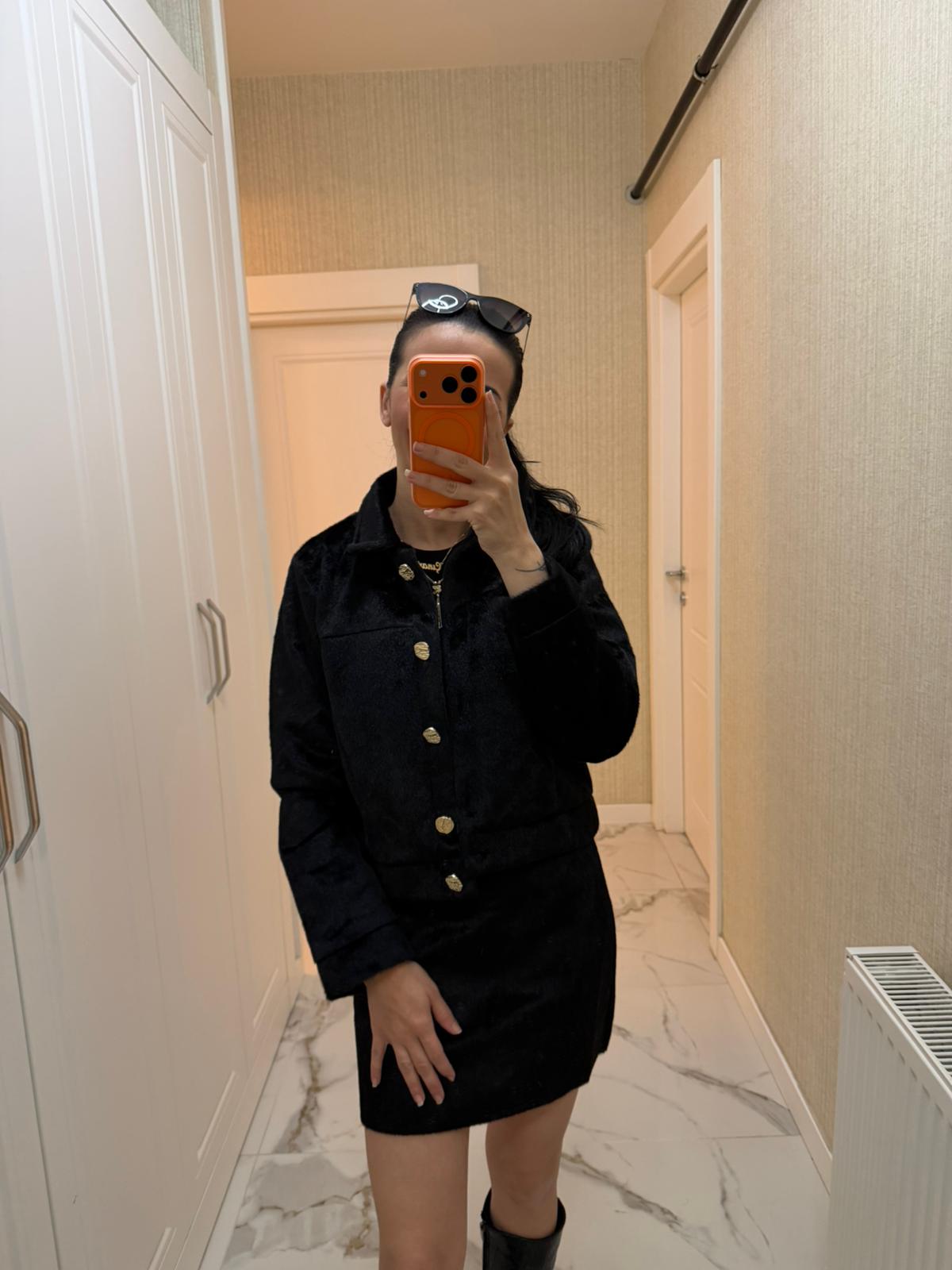 Siyah Tay Tüyü Düğmeli Ceket  TŞ1967