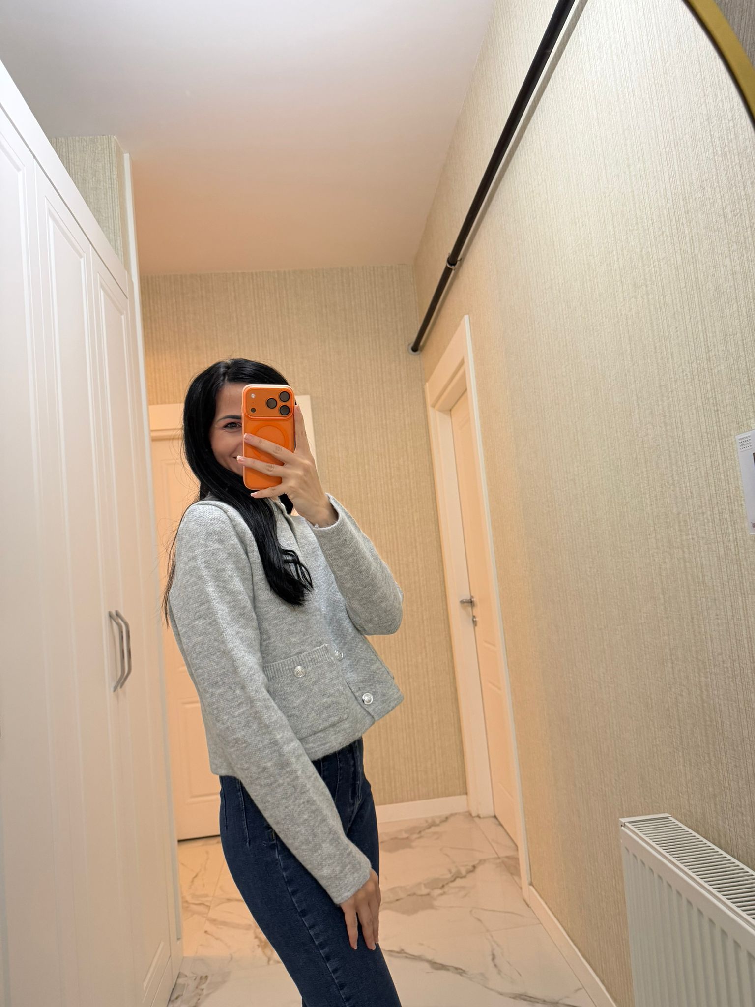 Gri Cepli Triko Hırka Z-TY045