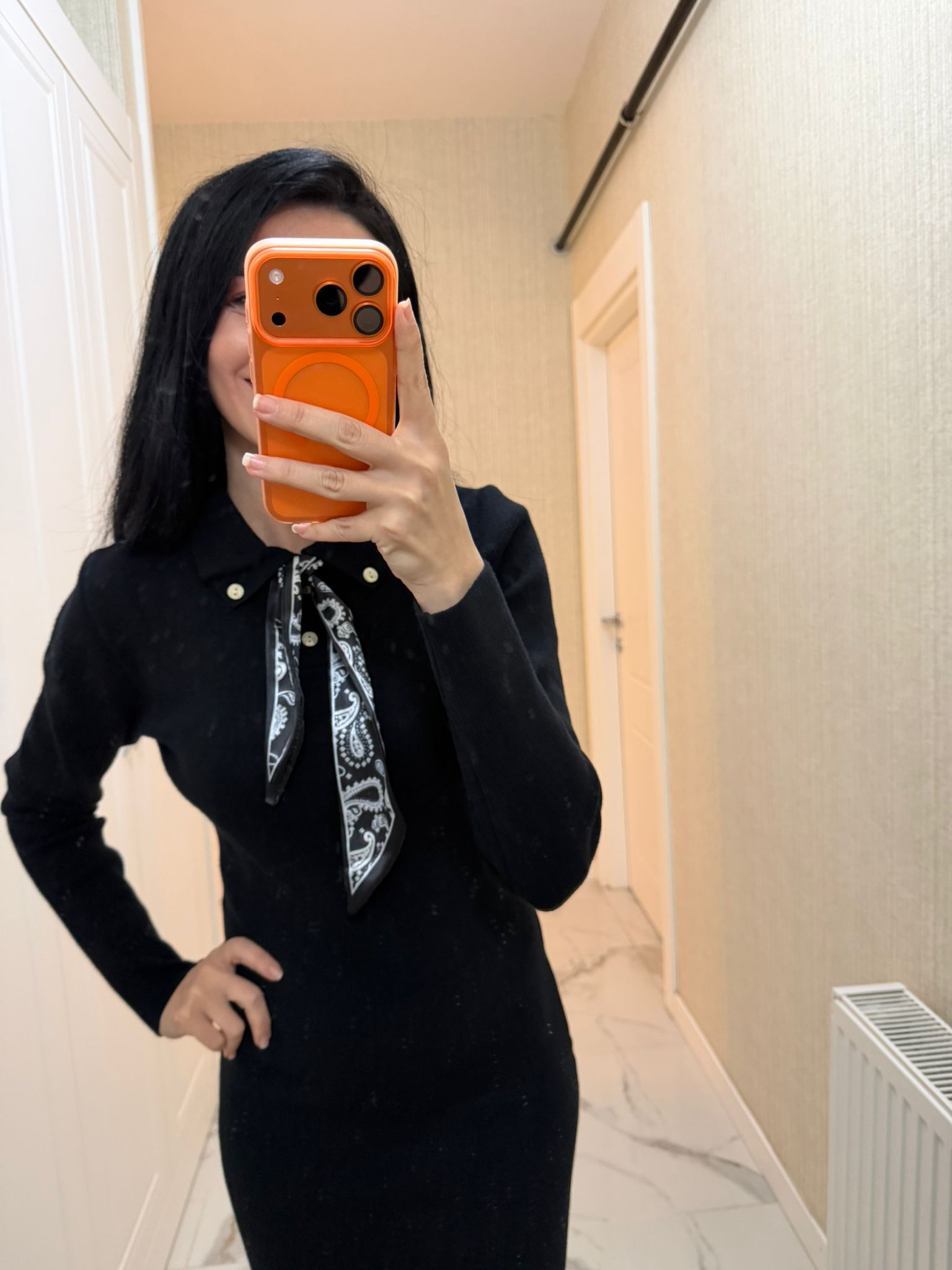 Siyah Fularlı Triko Elbise ES-5469