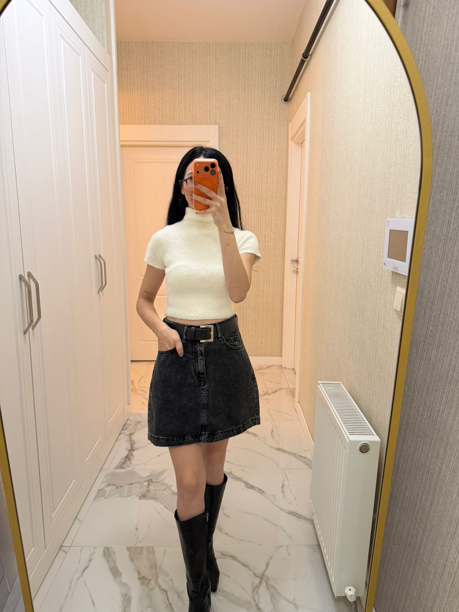 Siyah Kemerli Mini Kot Etek XL1046-33