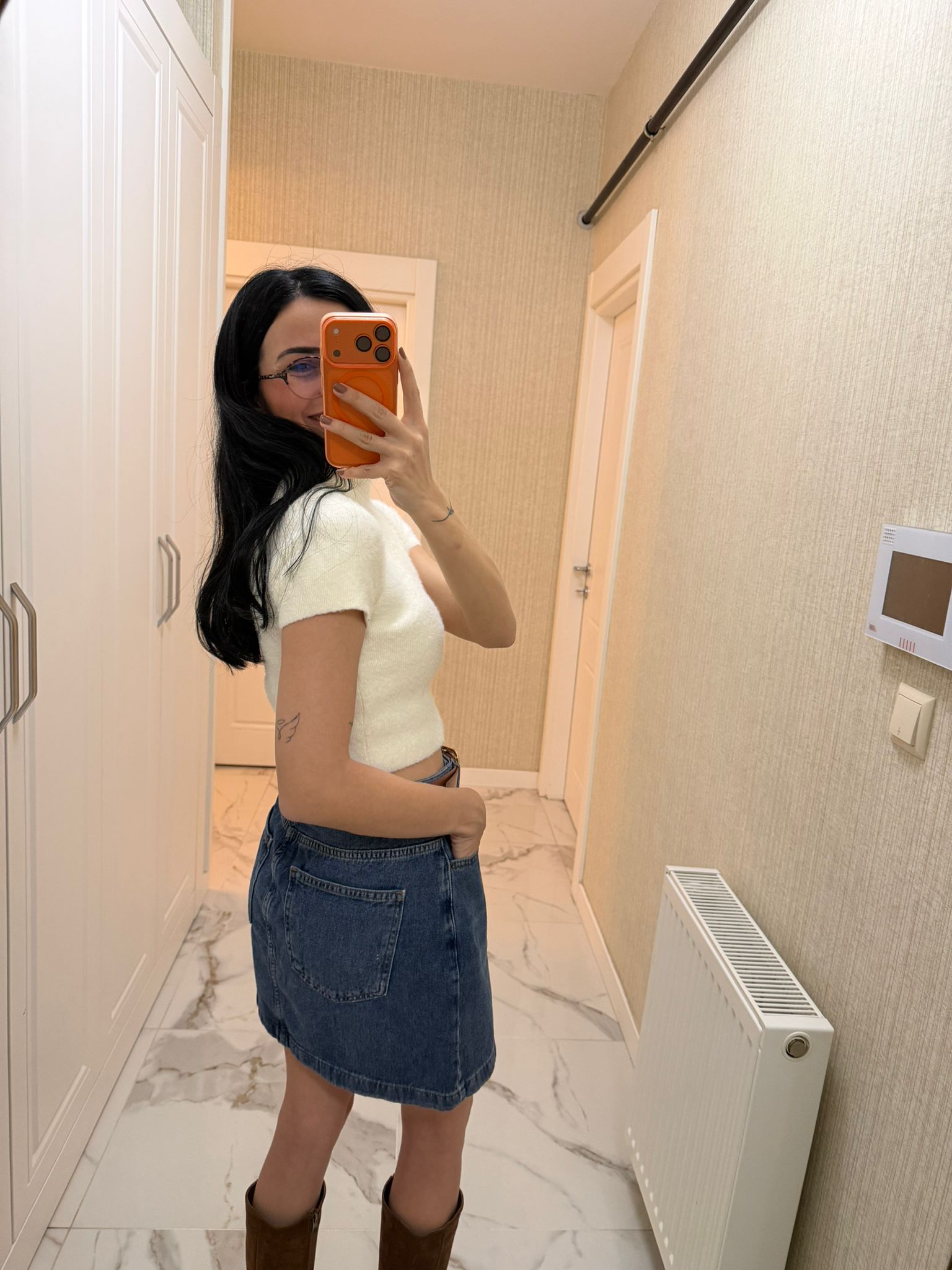 Mavi Kemerli Kot Etek XL1046-01