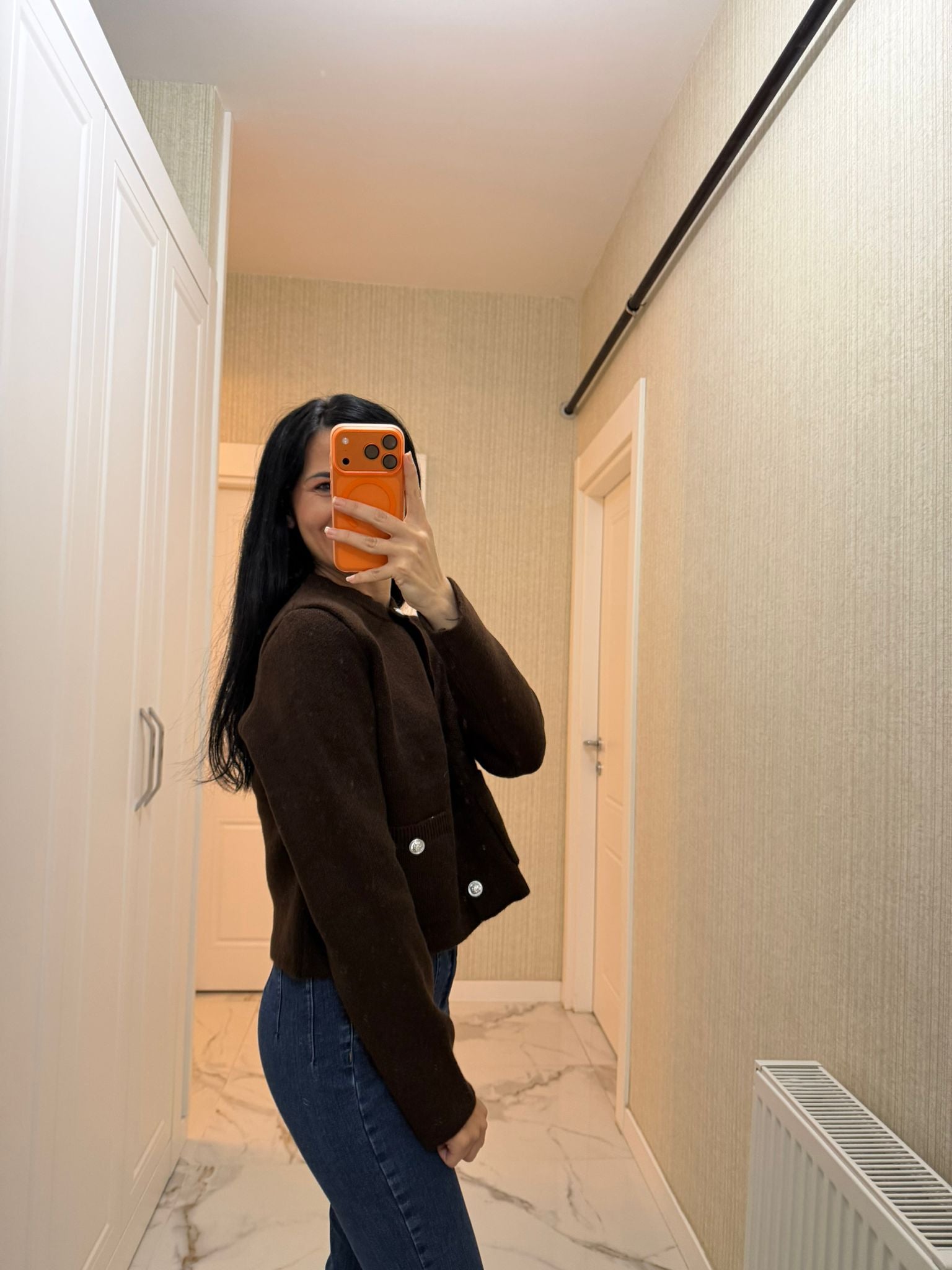 Kahverengi Cepli Triko Hırka Z-TY045