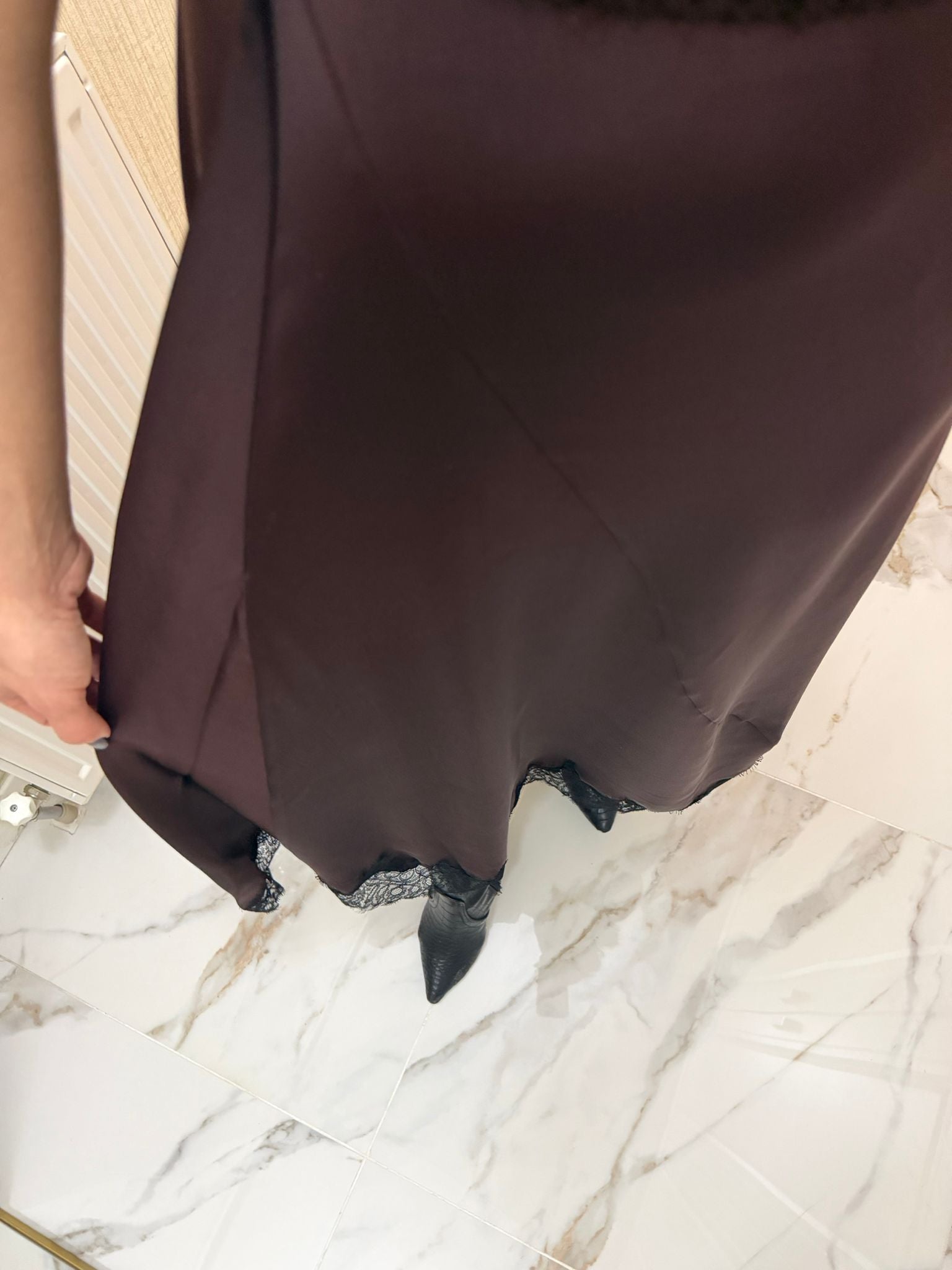 Kahverengi Dantel Detay Saten Etek TŞ D-2930