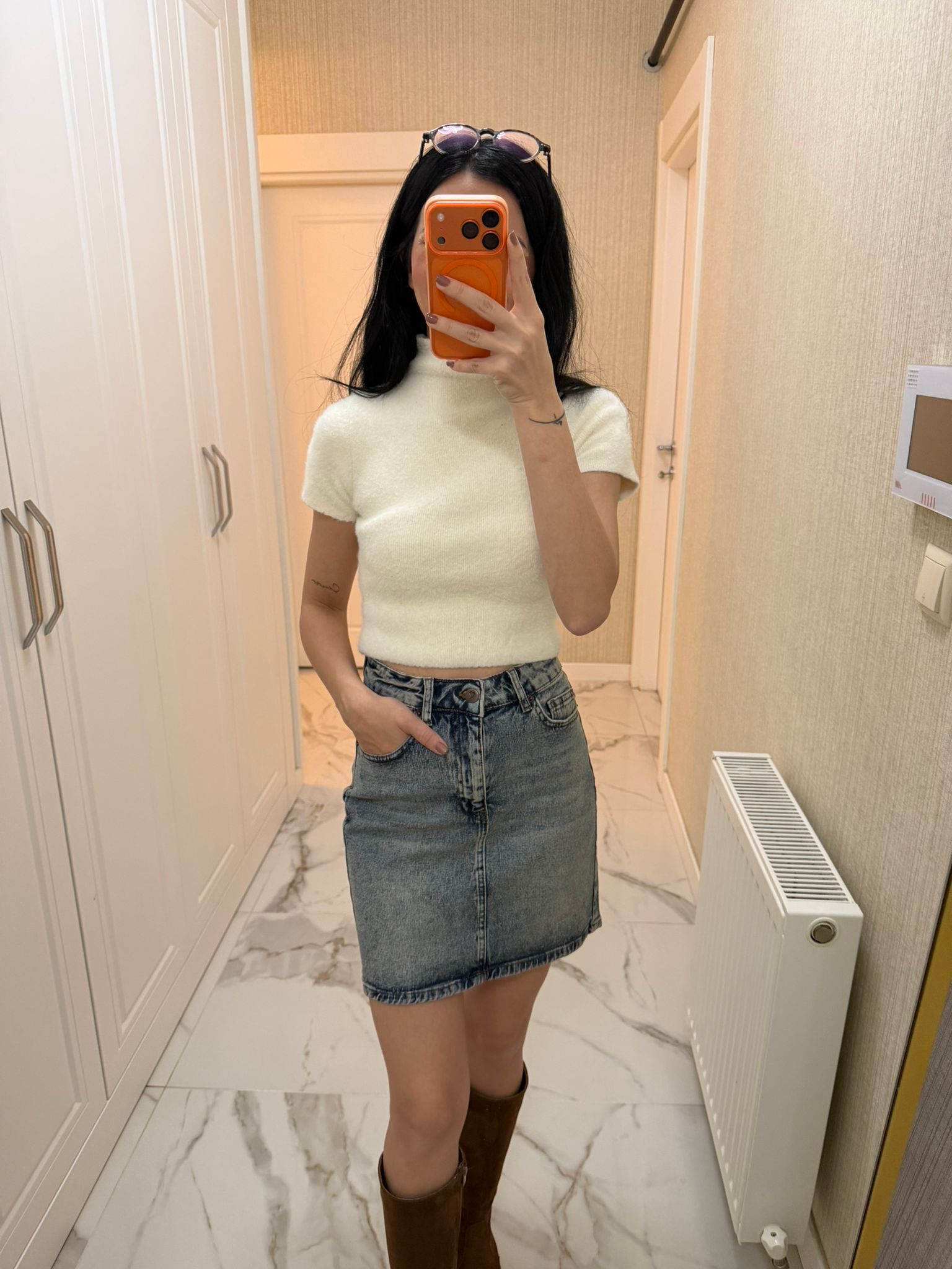 Mavi Kısa Boy Kot Etek