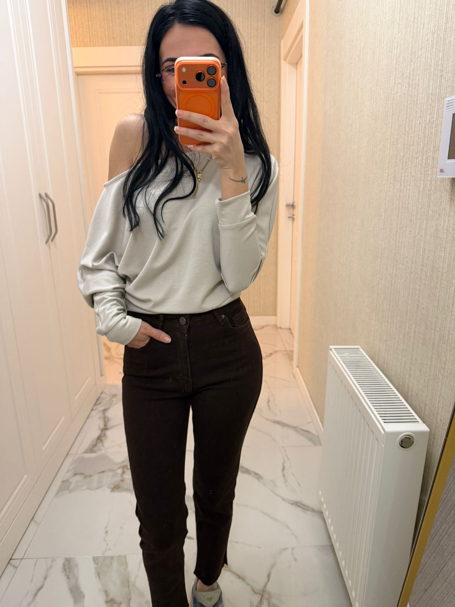 Kahverengi Yanı Şeritli Mom Jean Pantolon