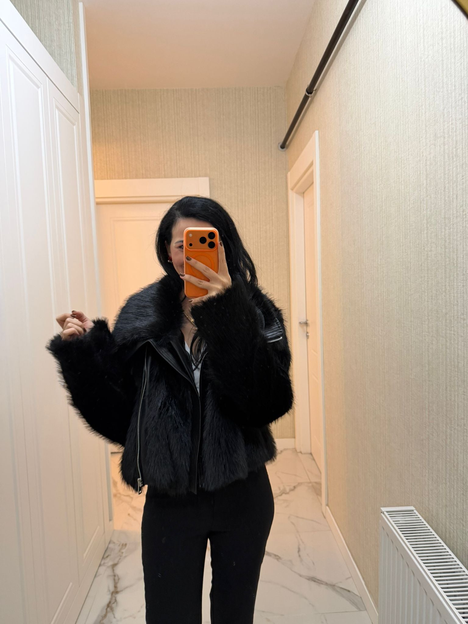 Beyaz Şal Yaka Fermuarlı Suni Kürk KF-7632