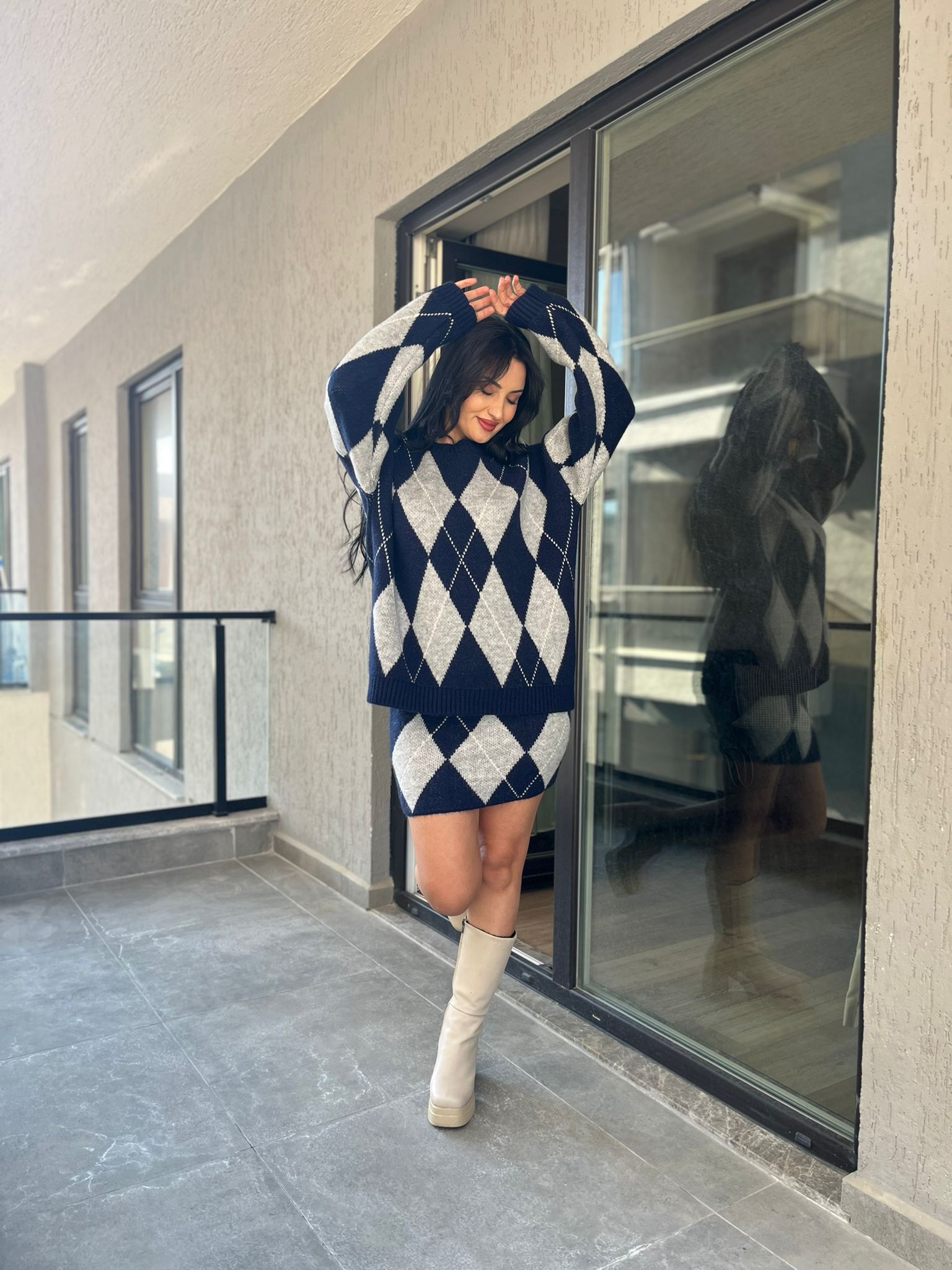 Lacivert Baklava Desen Triko Takım MW259797