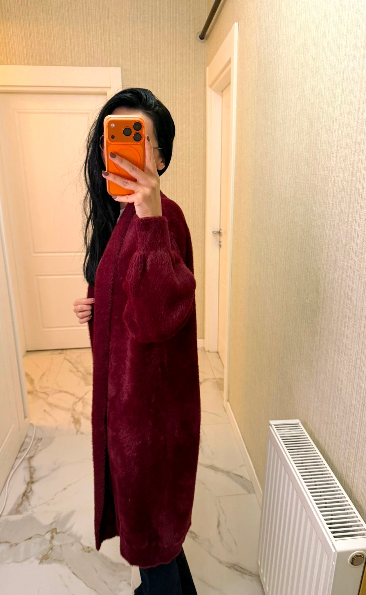 Bordo Yumoş Uzun Hırka P-2527