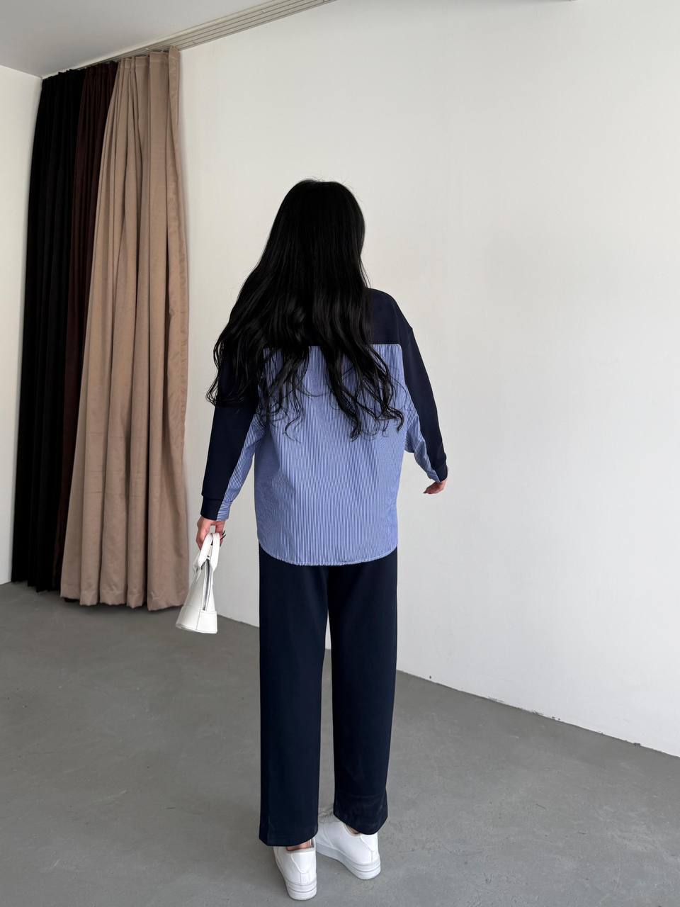 Lacivert Yanları Taş Detay Garnili Eşofman Takımı KF-7631