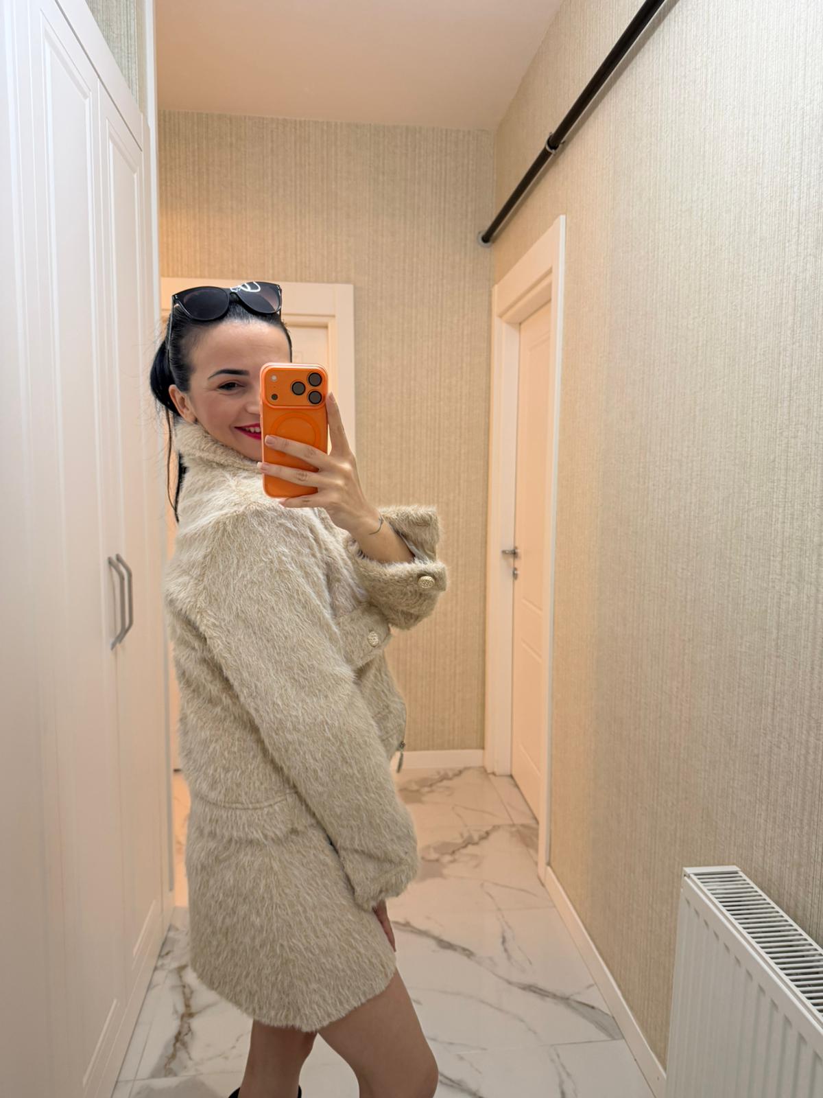 Bej Sakal Kumaş Fermuarlı Ceket TŞ1982