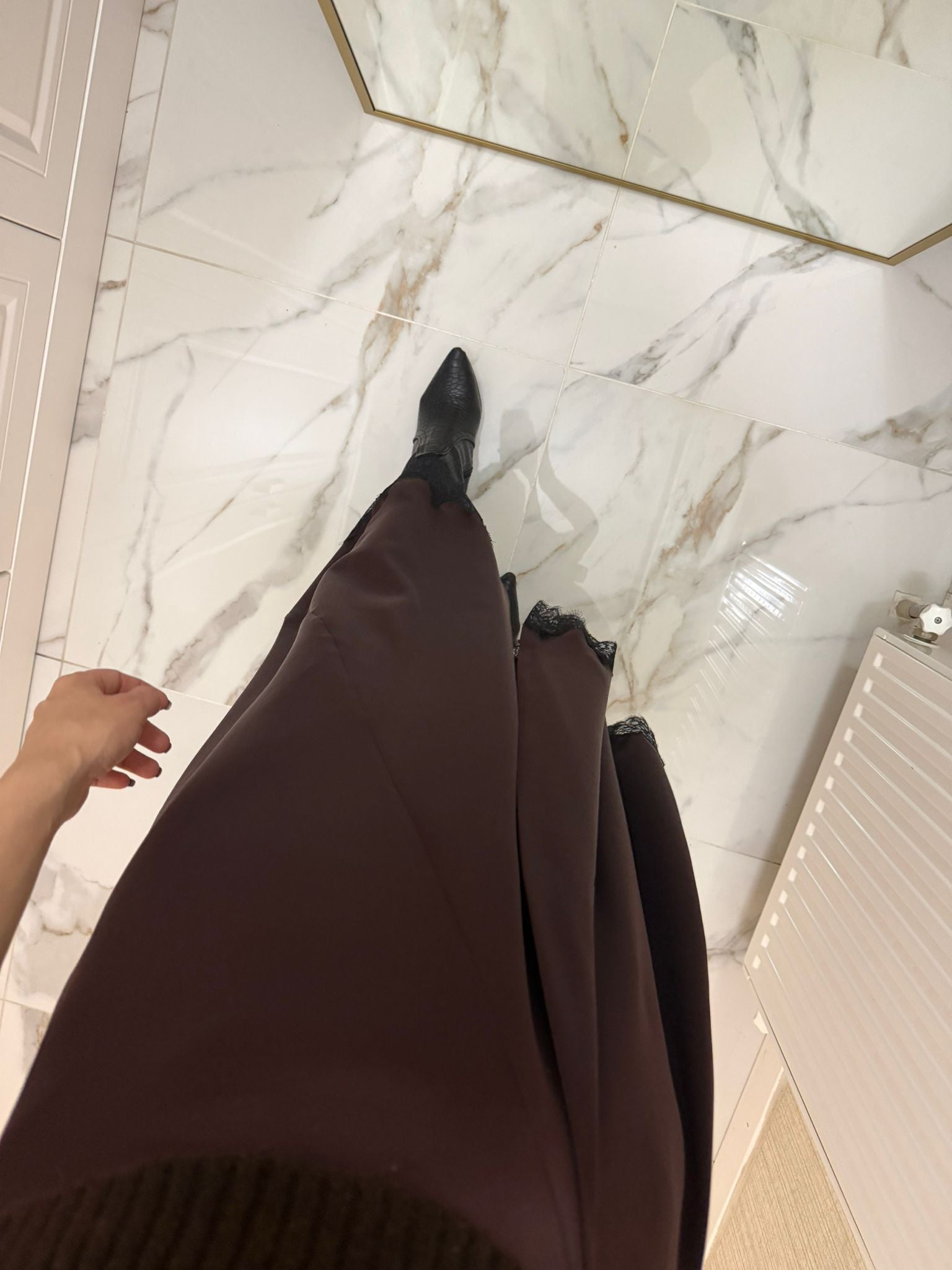 Kahverengi Dantel Detay Saten Etek TŞ D-2930